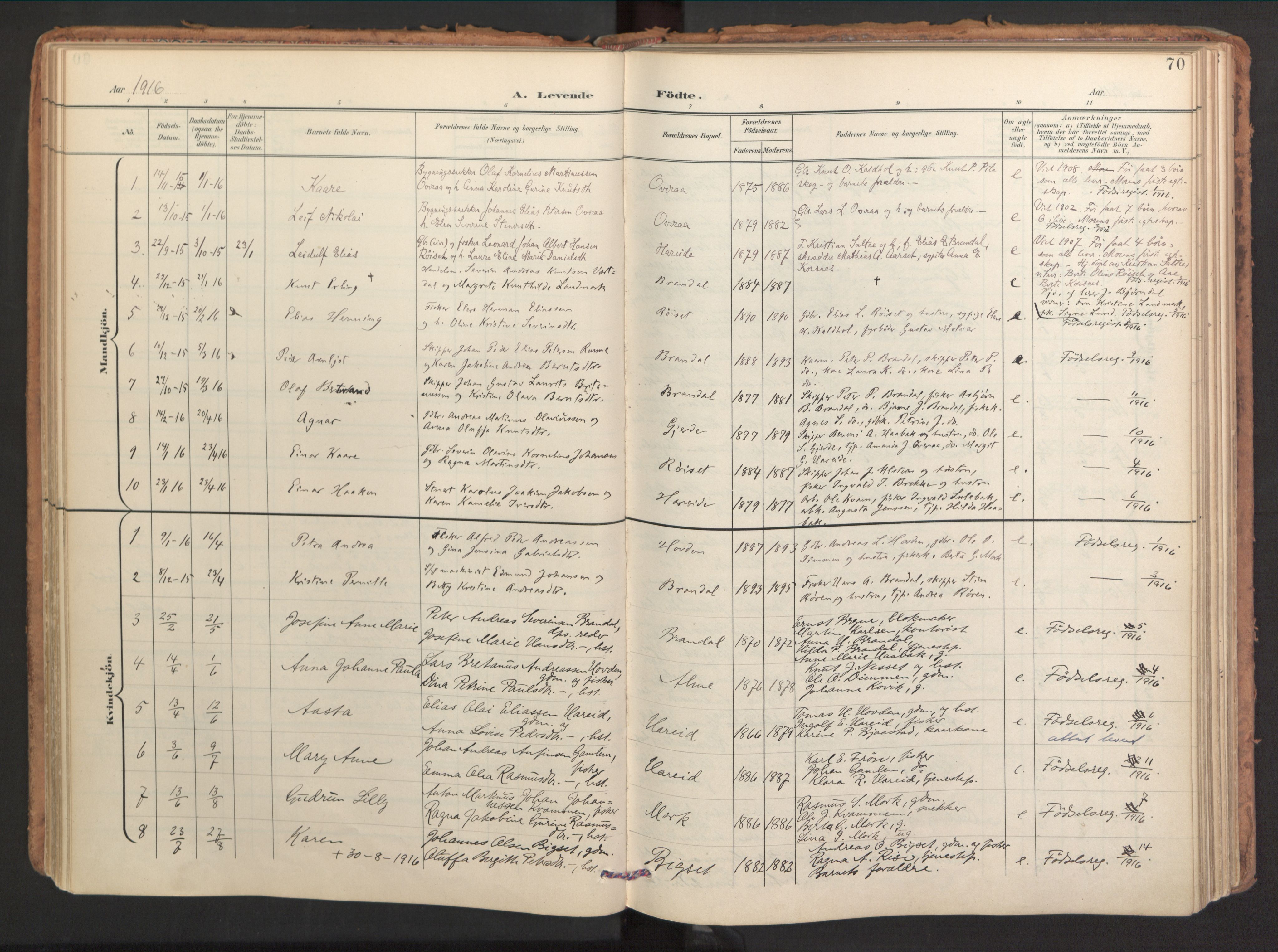 Ministerialprotokoller, klokkerbøker og fødselsregistre - Møre og Romsdal, SAT/A-1454/510/L0123: Parish register (official) no. 510A03, 1898-1922, p. 70