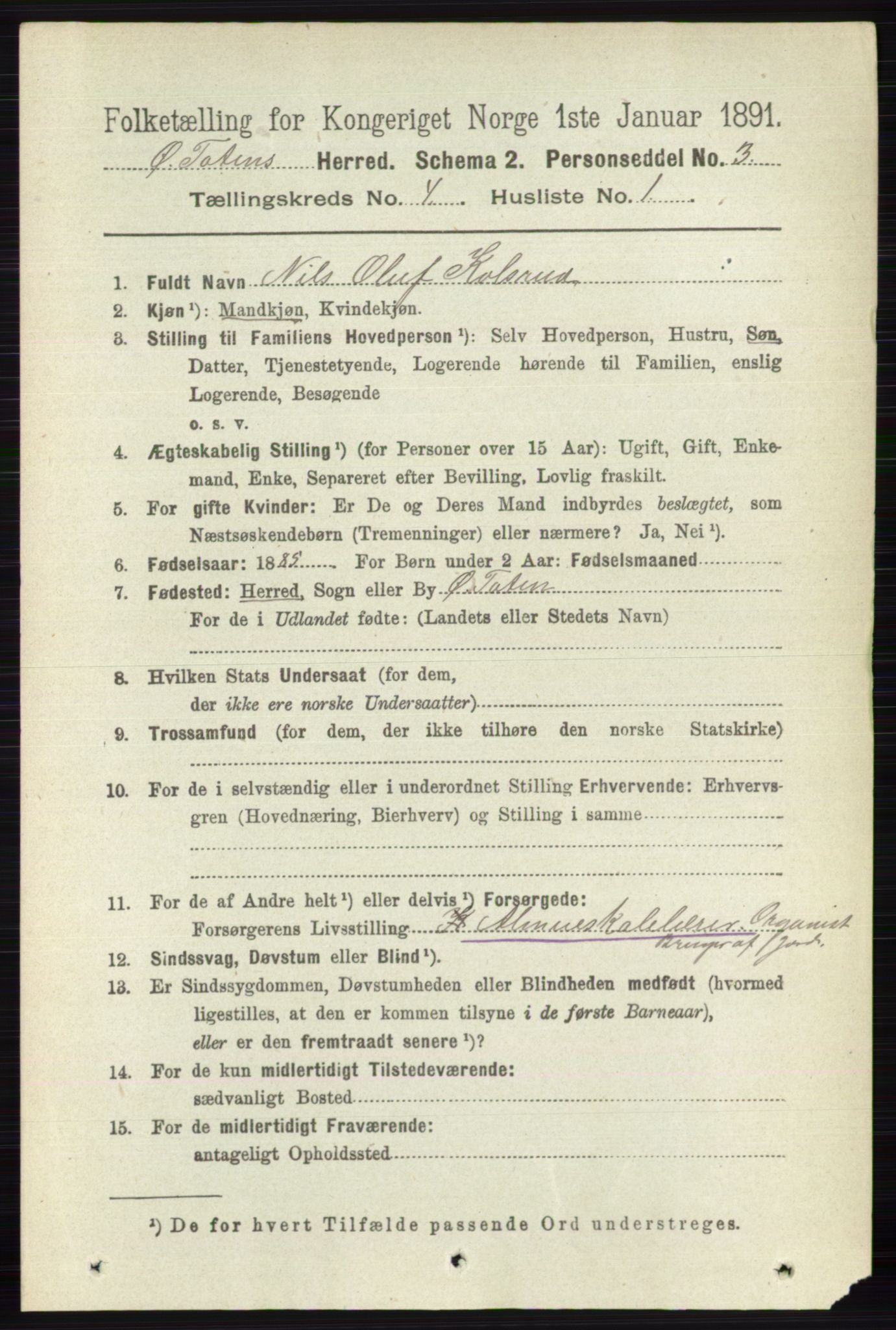 RA, 1891 census for 0528 Østre Toten, 1891, p. 2382