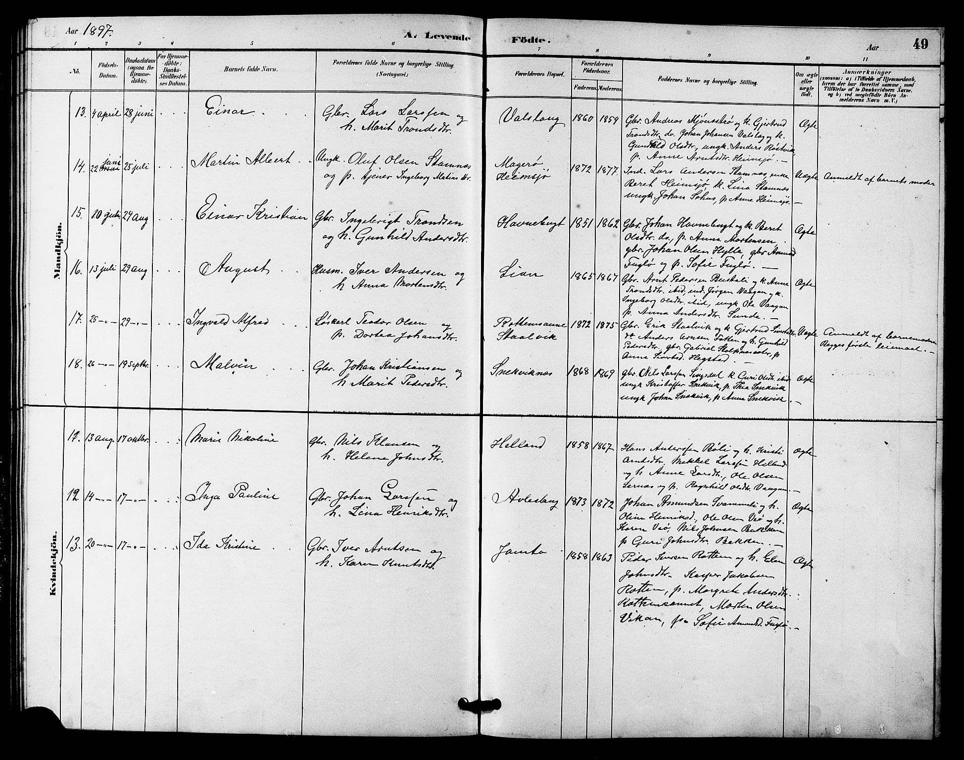 Ministerialprotokoller, klokkerbøker og fødselsregistre - Sør-Trøndelag, AV/SAT-A-1456/633/L0519: Parish register (copy) no. 633C01, 1884-1905, p. 49