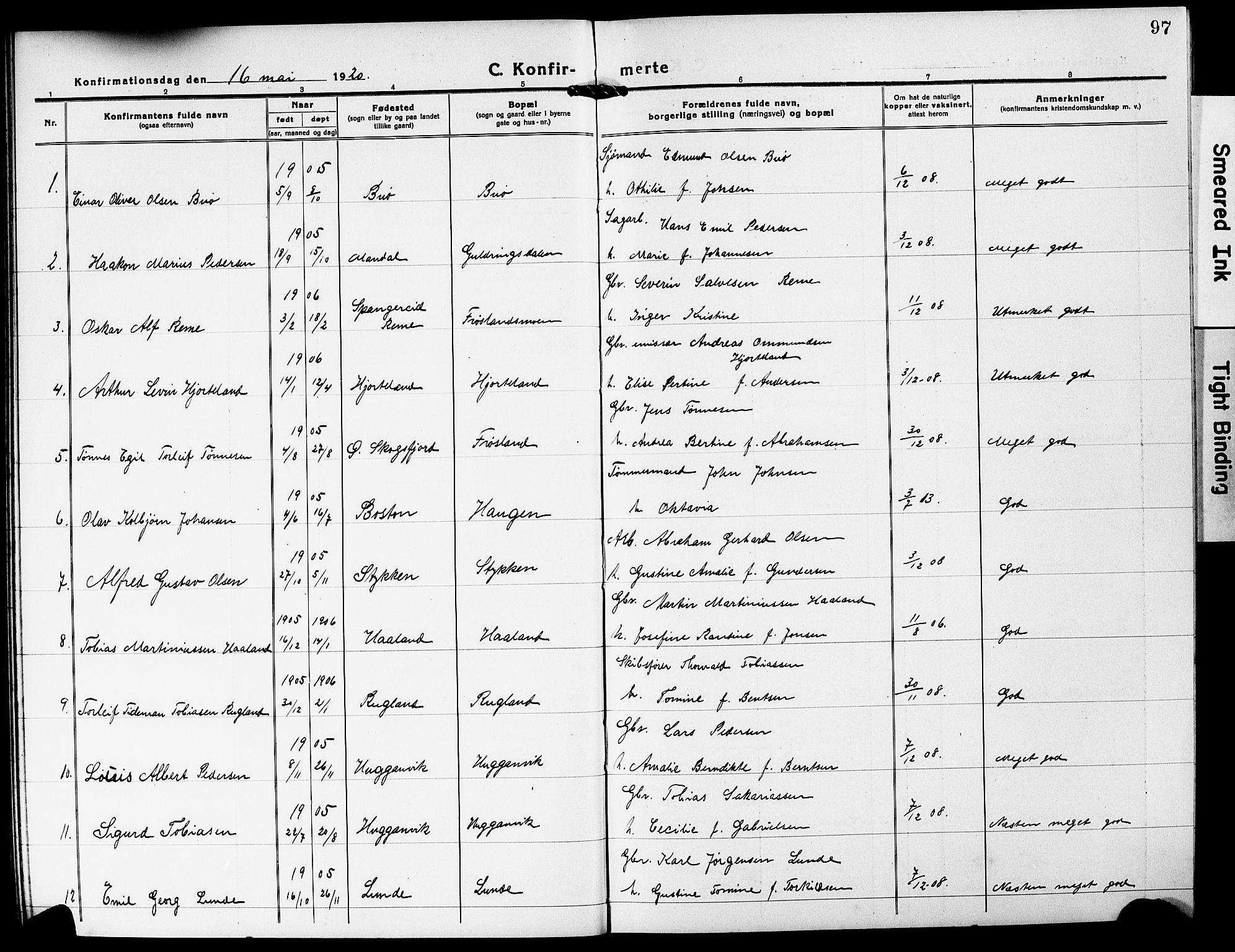Mandal sokneprestkontor, SAK/1111-0030/F/Fb/Fba/L0013: Parish register (copy) no. B 7, 1918-1931, p. 97