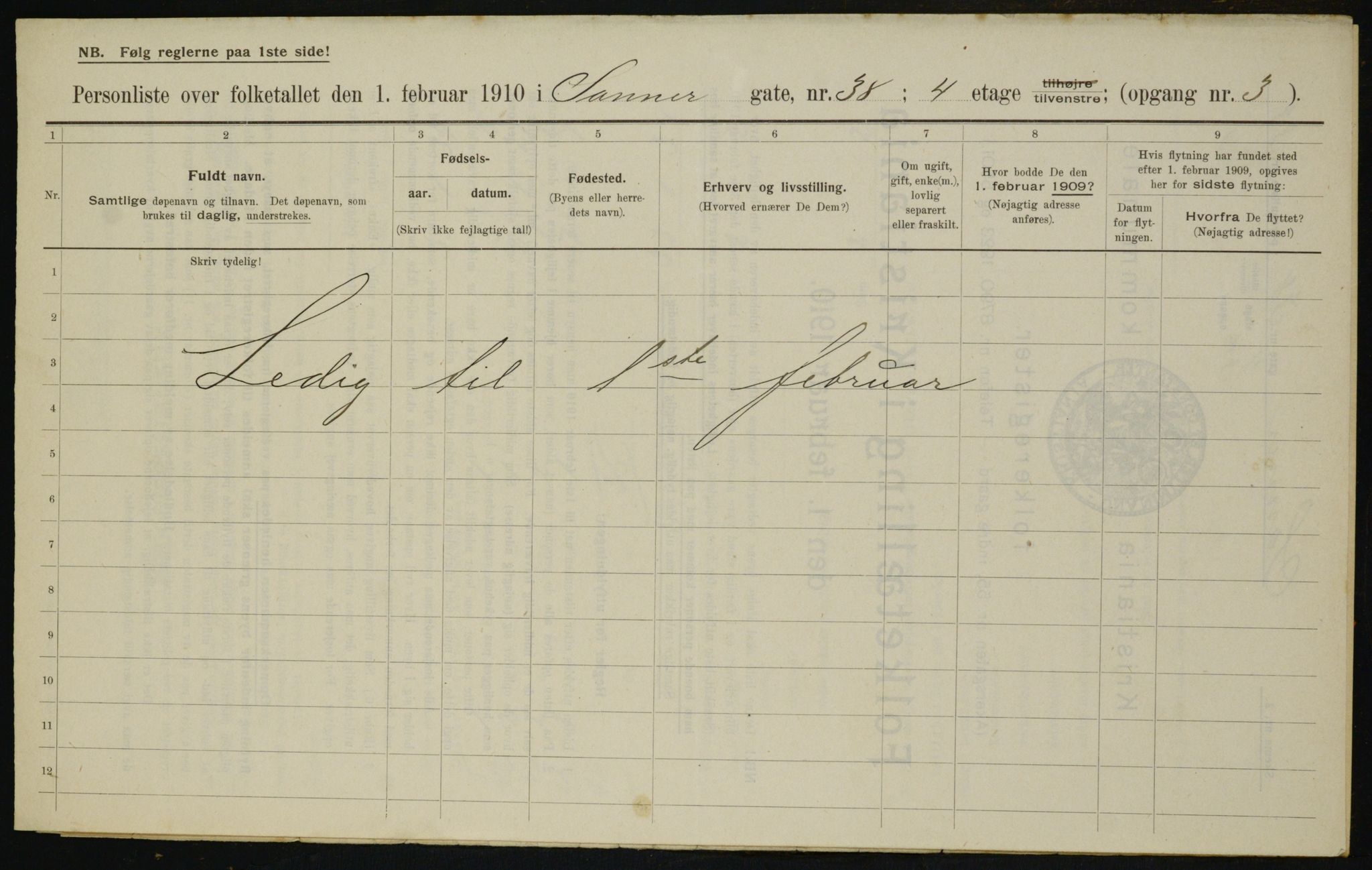 OBA, Municipal Census 1910 for Kristiania, 1910, p. 85148