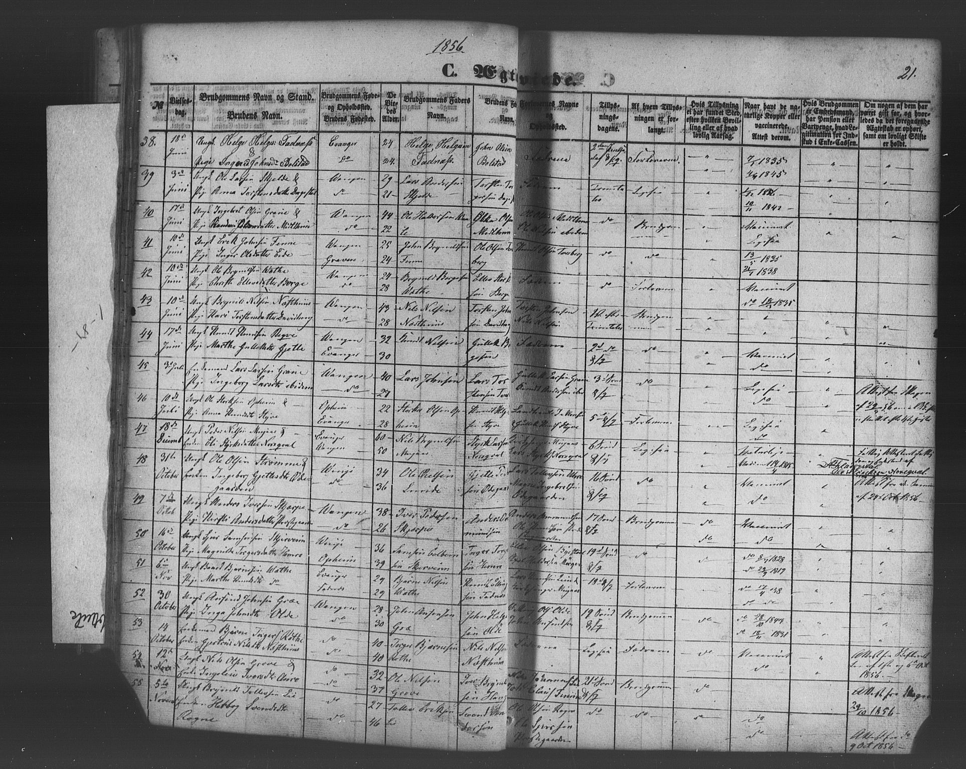 Voss sokneprestembete, AV/SAB-A-79001/H/Haa: Parish register (official) no. A 19, 1851-1886, p. 21