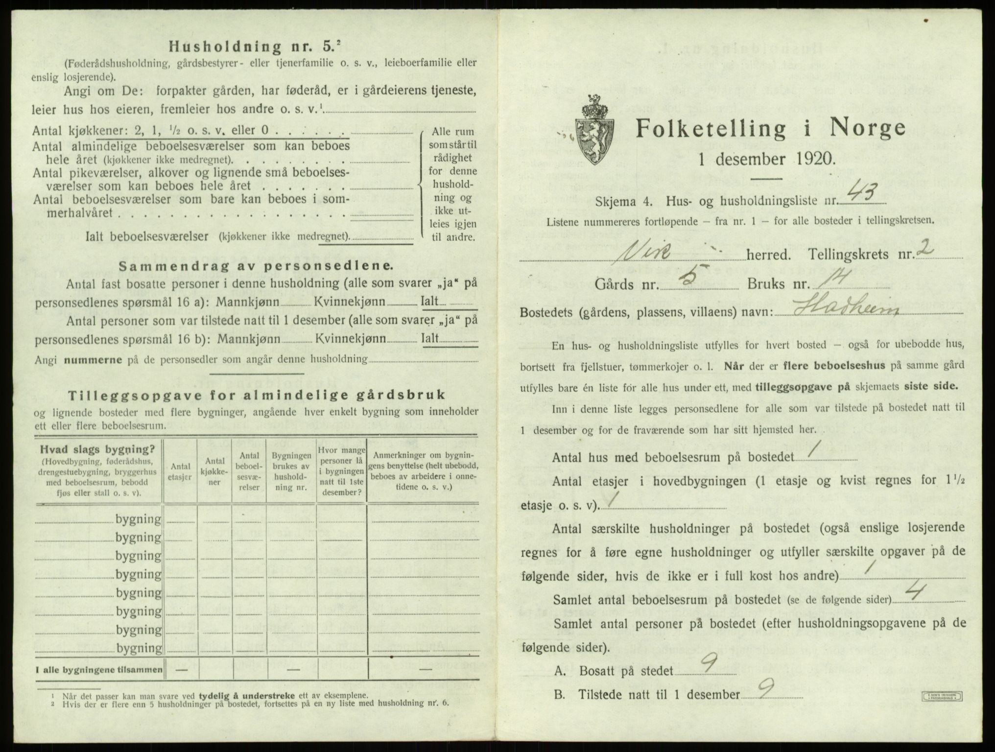 SAB, 1920 census for Vik, 1920, p. 356