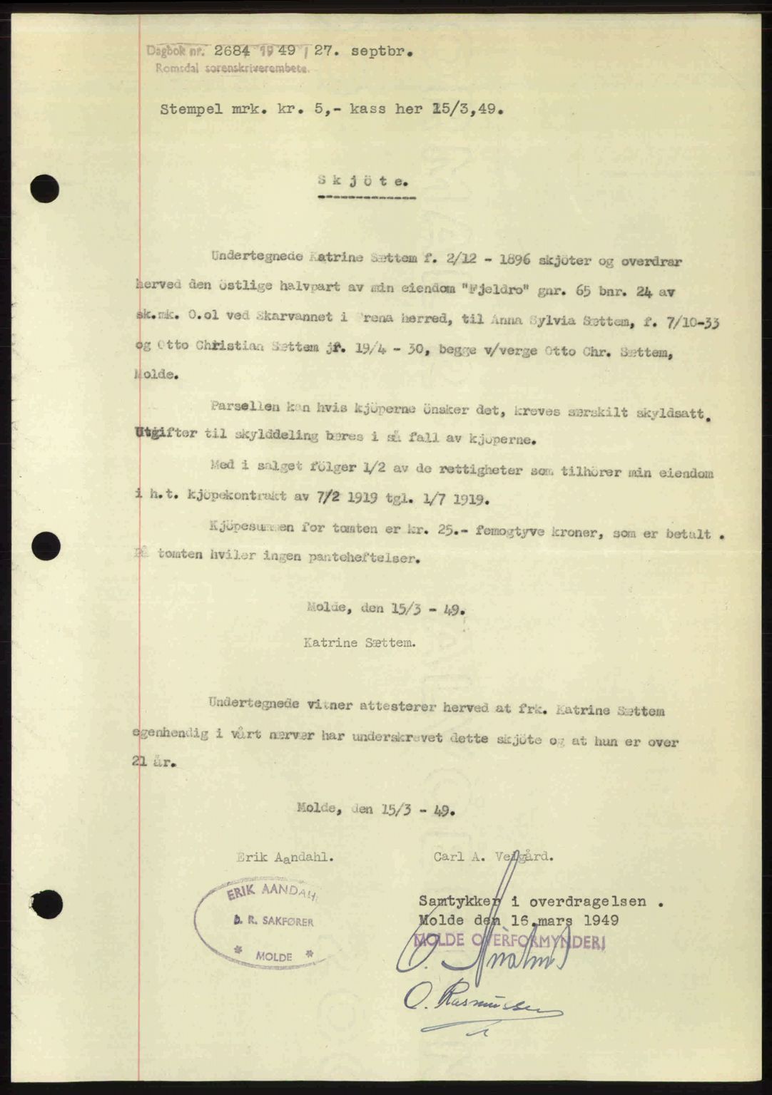 Romsdal sorenskriveri, AV/SAT-A-4149/1/2/2C: Mortgage book no. A31, 1949-1949, Diary no: : 2684/1949