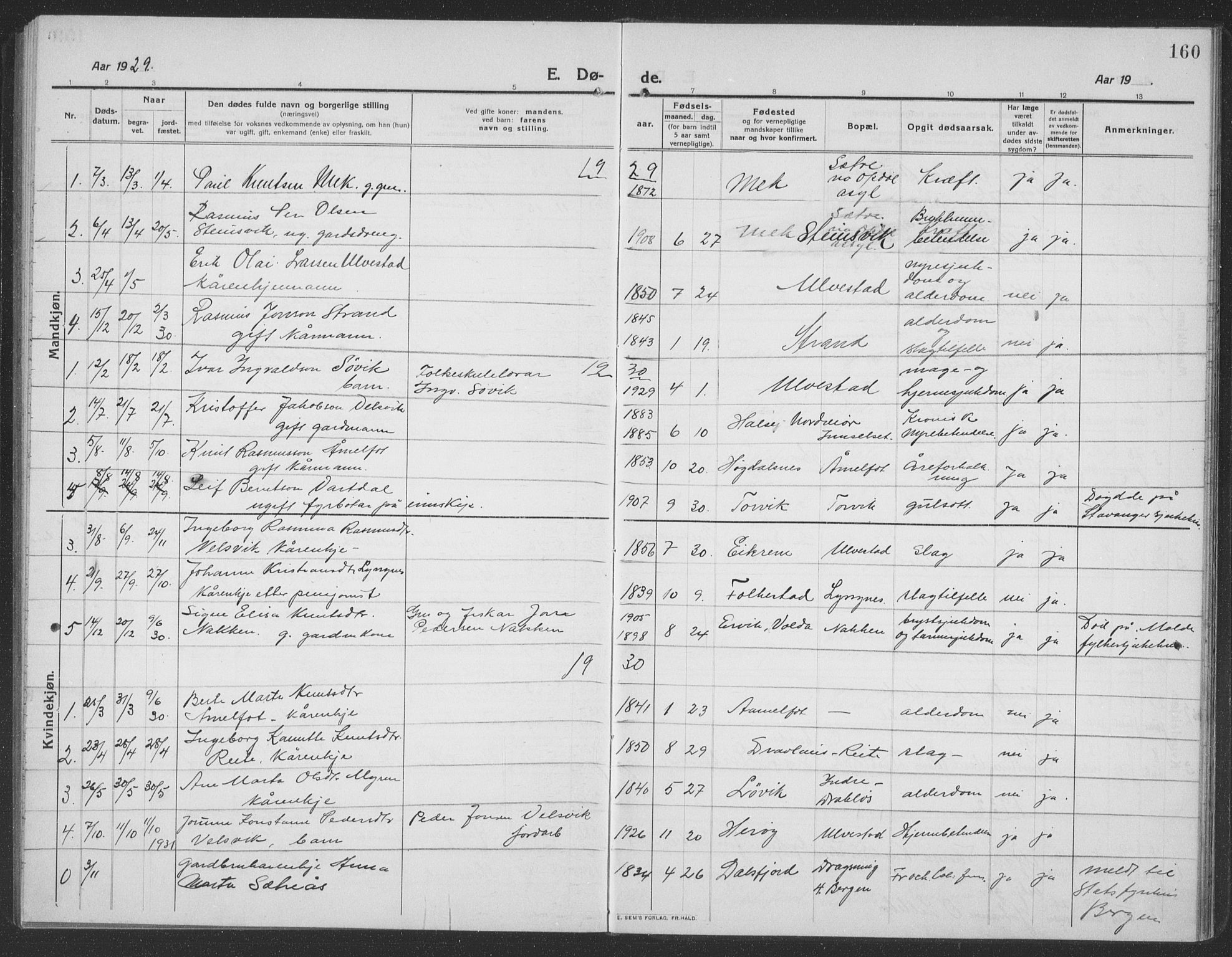 Ministerialprotokoller, klokkerbøker og fødselsregistre - Møre og Romsdal, AV/SAT-A-1454/512/L0169: Parish register (copy) no. 512C01, 1910-1935, p. 160