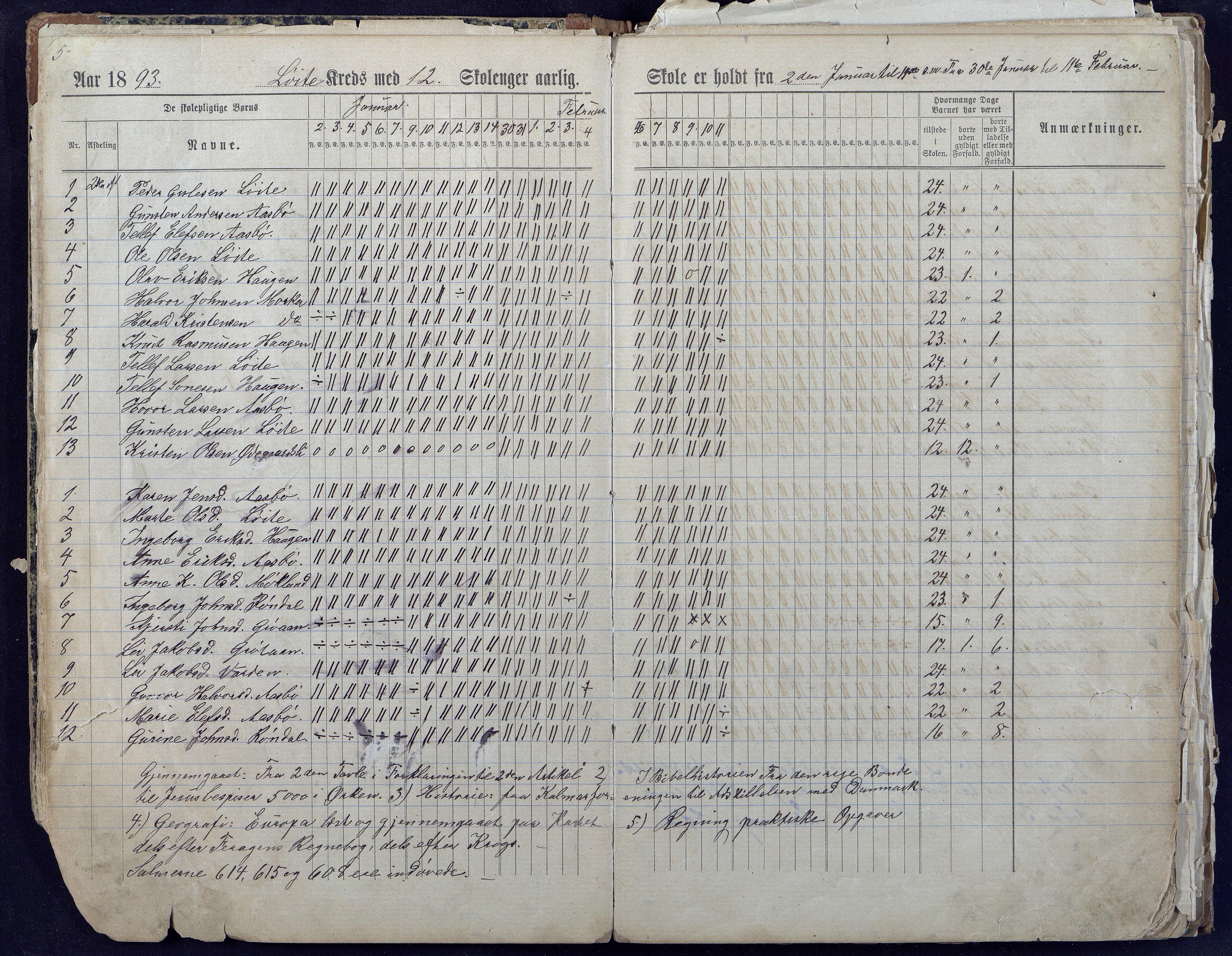 Gjerstad Kommune, Løite Skole, AAKS/KA0911-550c/F01/L0001: Dagbok Løite-Vestøl-Lunden skole, 1891-1901, p. 5