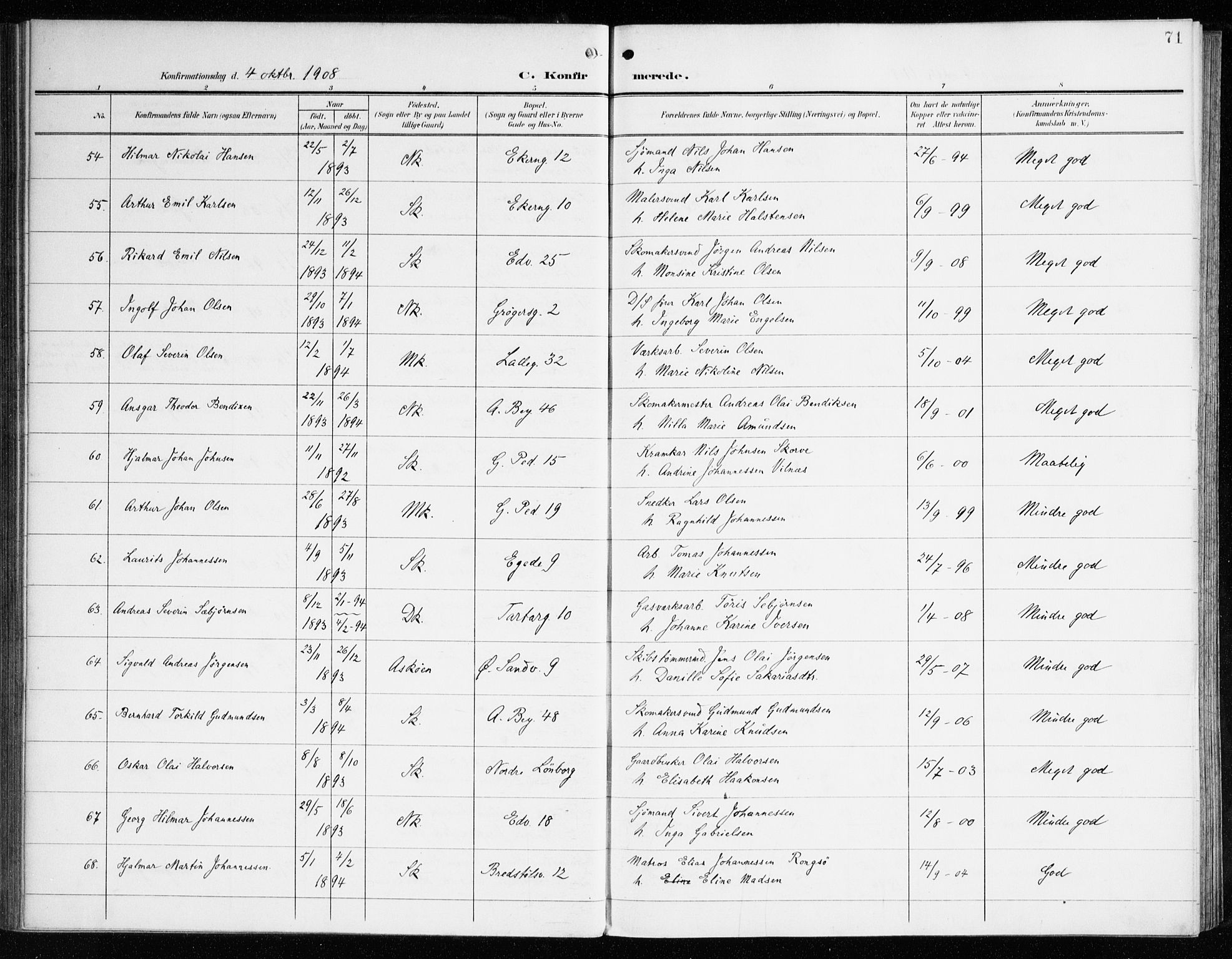 Sandviken Sokneprestembete, AV/SAB-A-77601/H/Ha/L0011: Parish register (official) no. C 2, 1905-1918, p. 71