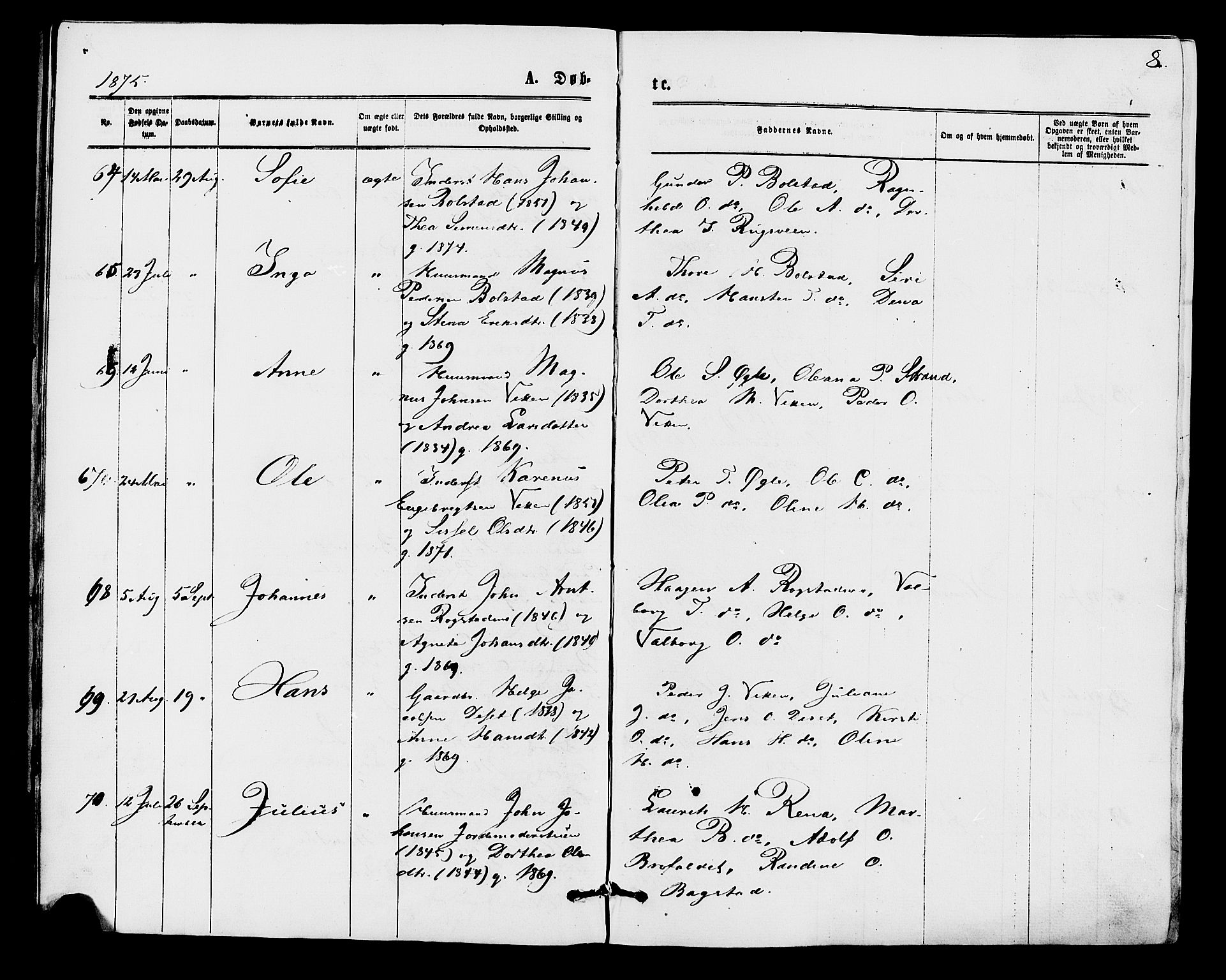 Åmot prestekontor, Hedmark, AV/SAH-PREST-056/H/Ha/Haa/L0009: Parish register (official) no. 9, 1875-1883, p. 8