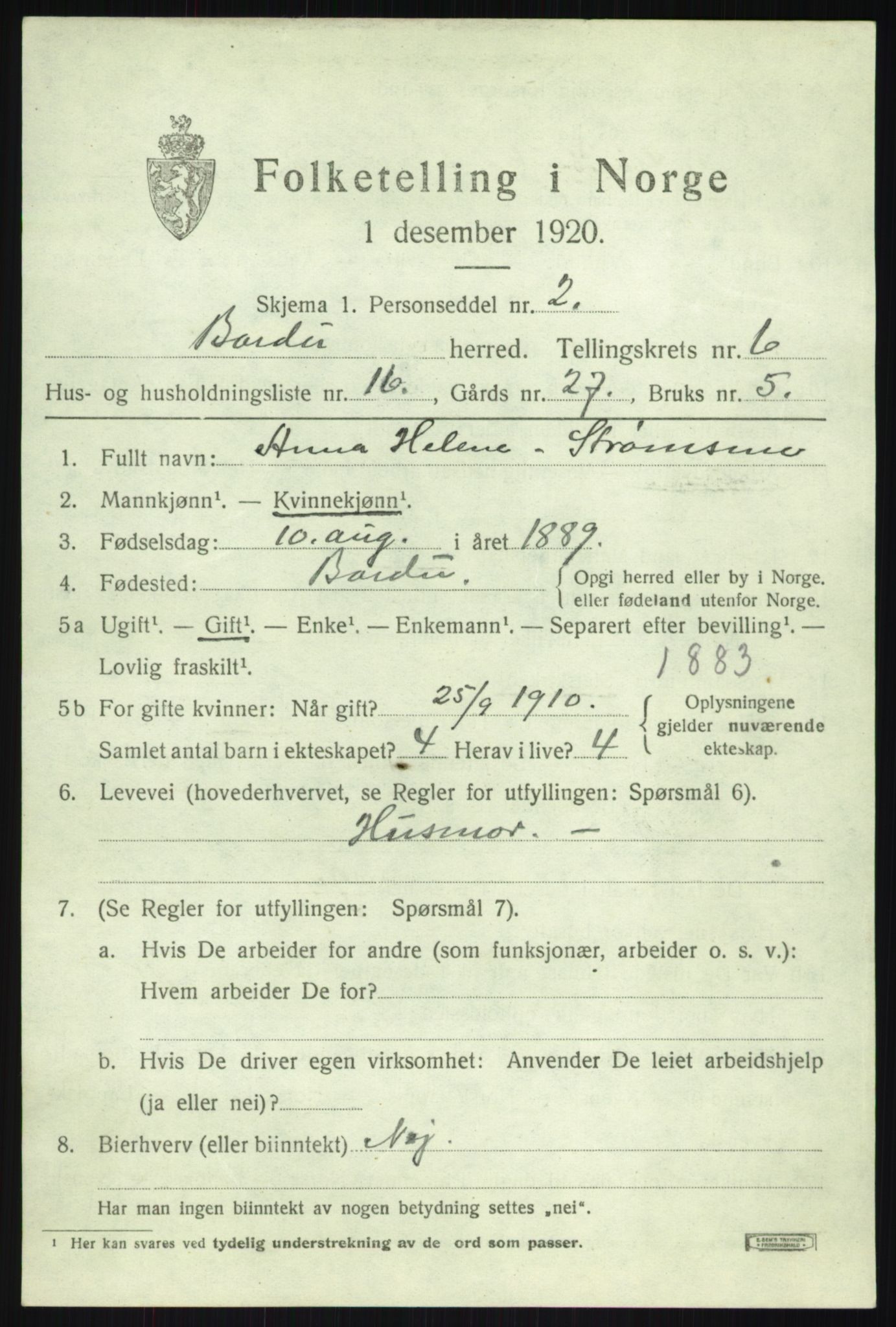 SATØ, 1920 census for Bardu, 1920, p. 2715