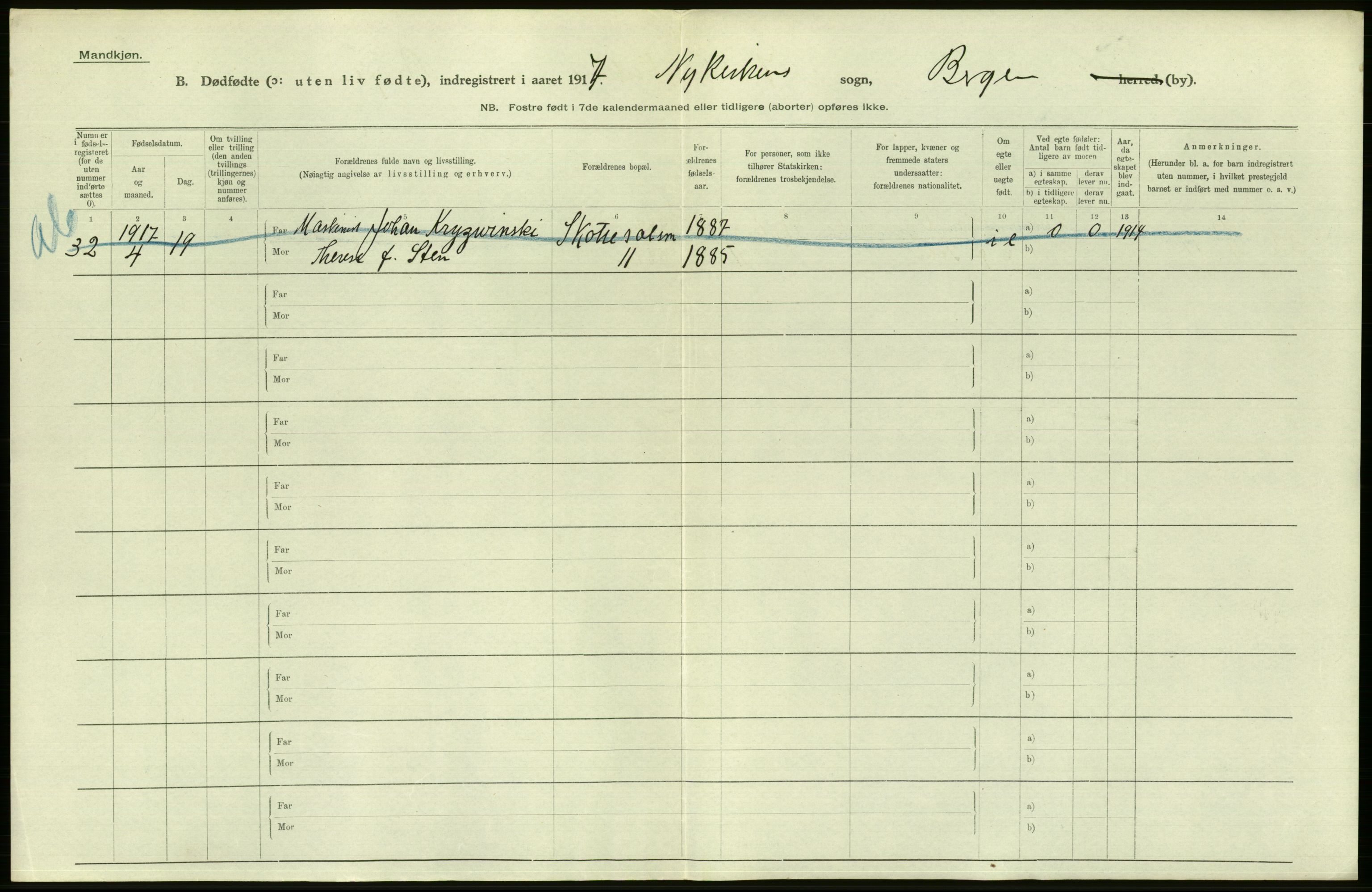 Statistisk sentralbyrå, Sosiodemografiske emner, Befolkning, AV/RA-S-2228/D/Df/Dfb/Dfbg/L0038: Bergen: Gifte, døde, dødfødte., 1917, p. 314