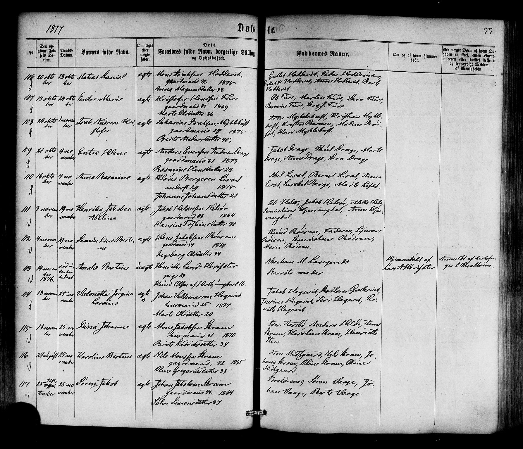 Selje sokneprestembete, SAB/A-99938/H/Ha/Haa/Haaa: Parish register (official) no. A 12, 1870-1880, p. 77