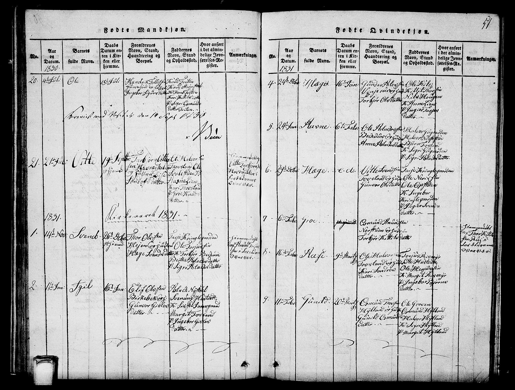 Vinje kirkebøker, SAKO/A-312/G/Ga/L0001: Parish register (copy) no. I 1, 1814-1843, p. 51