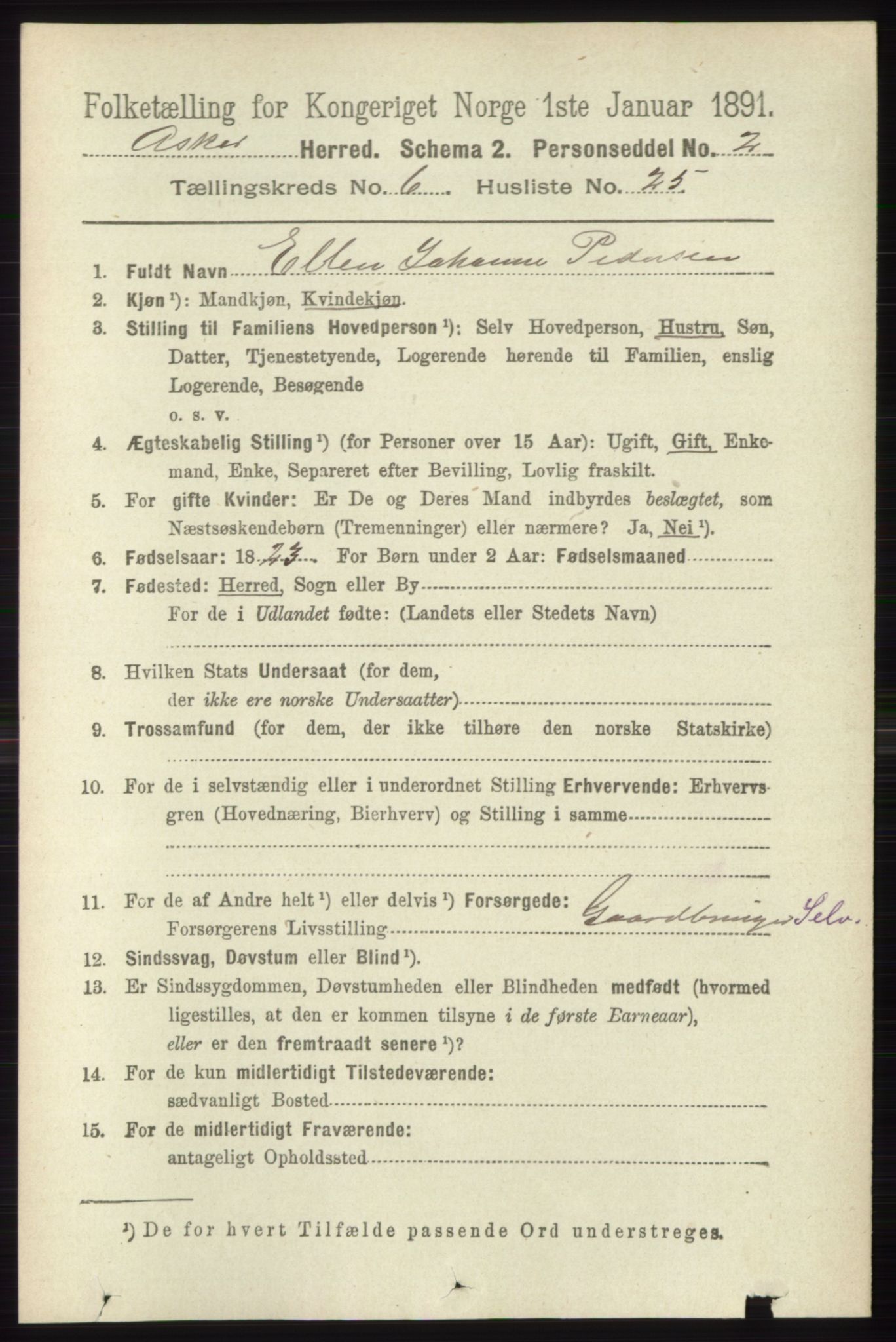 RA, 1891 census for 0220 Asker, 1891, p. 4290