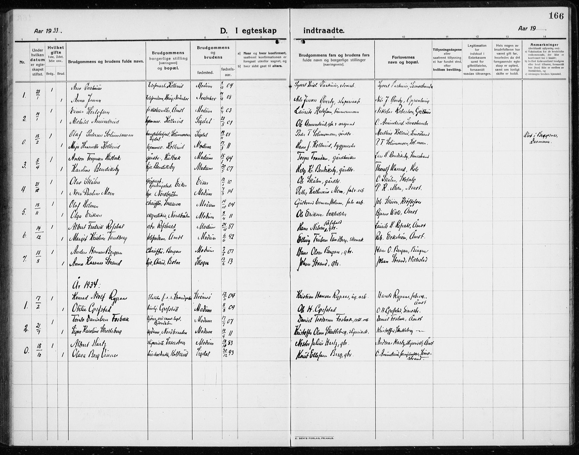 Modum kirkebøker, AV/SAKO-A-234/G/Gc/L0002: Parish register (copy) no. III 2, 1919-1935, p. 166