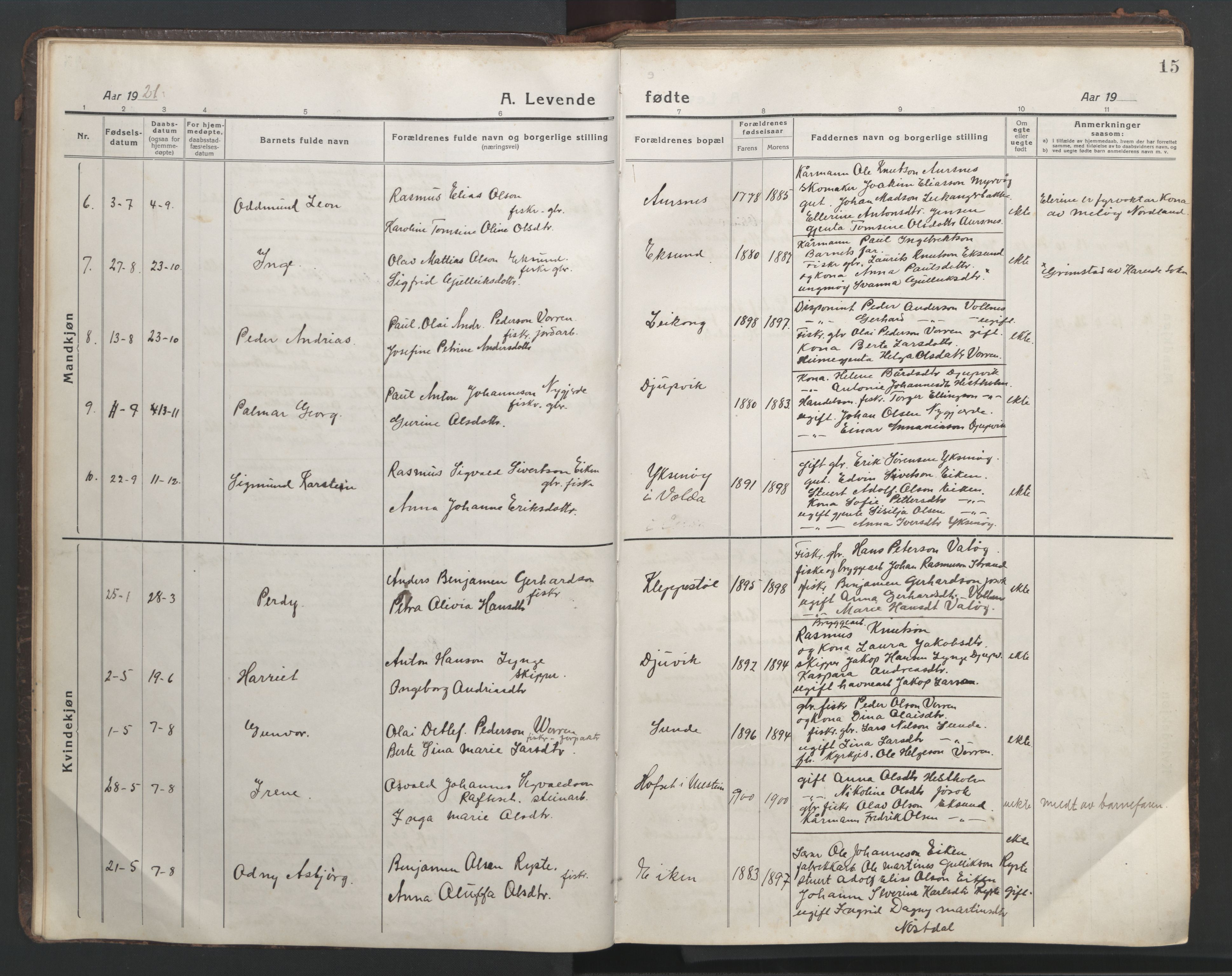 Ministerialprotokoller, klokkerbøker og fødselsregistre - Møre og Romsdal, AV/SAT-A-1454/508/L0099: Parish register (copy) no. 508C03, 1917-1947, p. 15