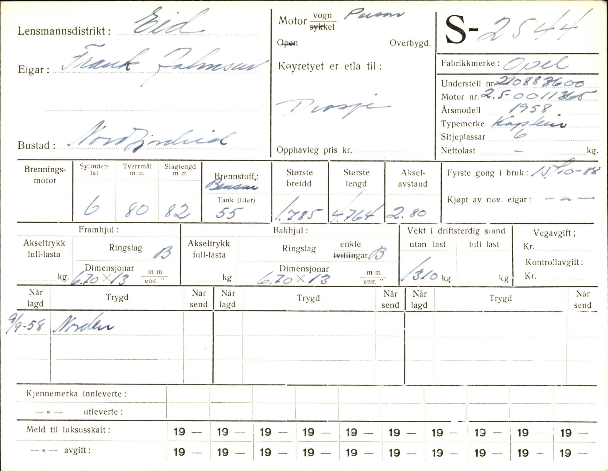 Statens vegvesen, Sogn og Fjordane vegkontor, AV/SAB-A-5301/4/F/L0004: Registerkort utmeldte Fjordane S2500-2700, S7200-7899, 1930-1961, p. 65