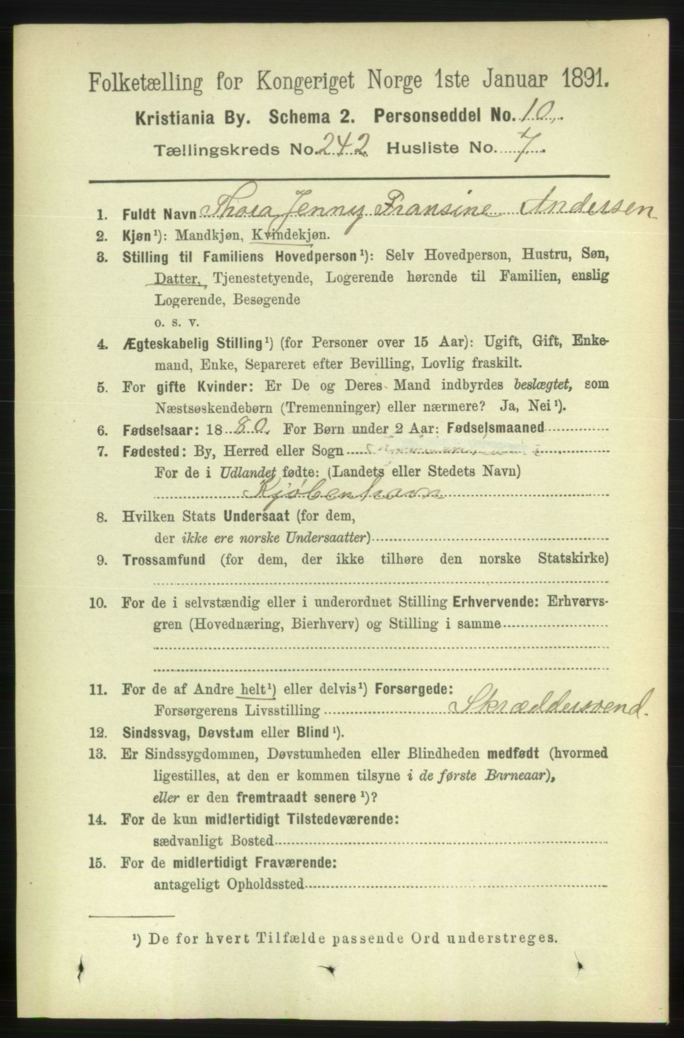 RA, 1891 census for 0301 Kristiania, 1891, p. 147189