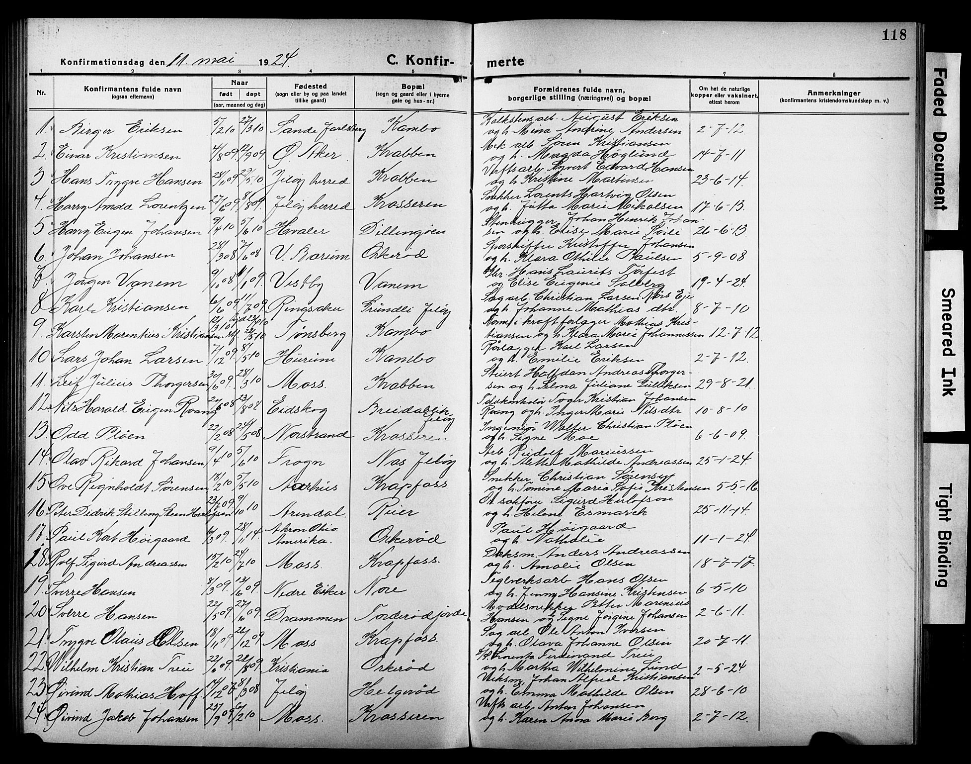 Moss prestekontor Kirkebøker, AV/SAO-A-2003/G/Gb/L0004: Parish register (copy) no. II 4, 1920-1932, p. 118