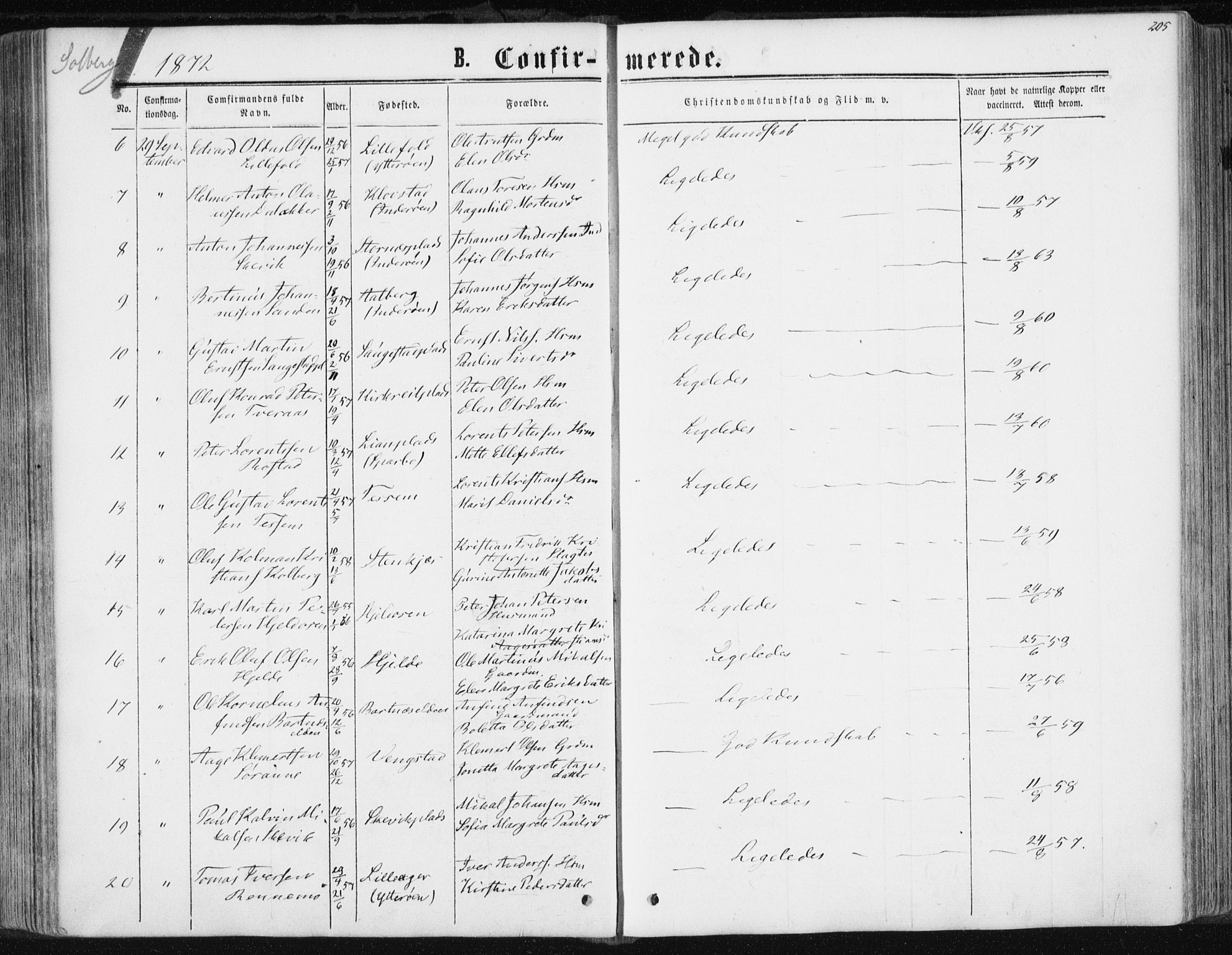 Ministerialprotokoller, klokkerbøker og fødselsregistre - Nord-Trøndelag, AV/SAT-A-1458/741/L0394: Parish register (official) no. 741A08, 1864-1877, p. 205