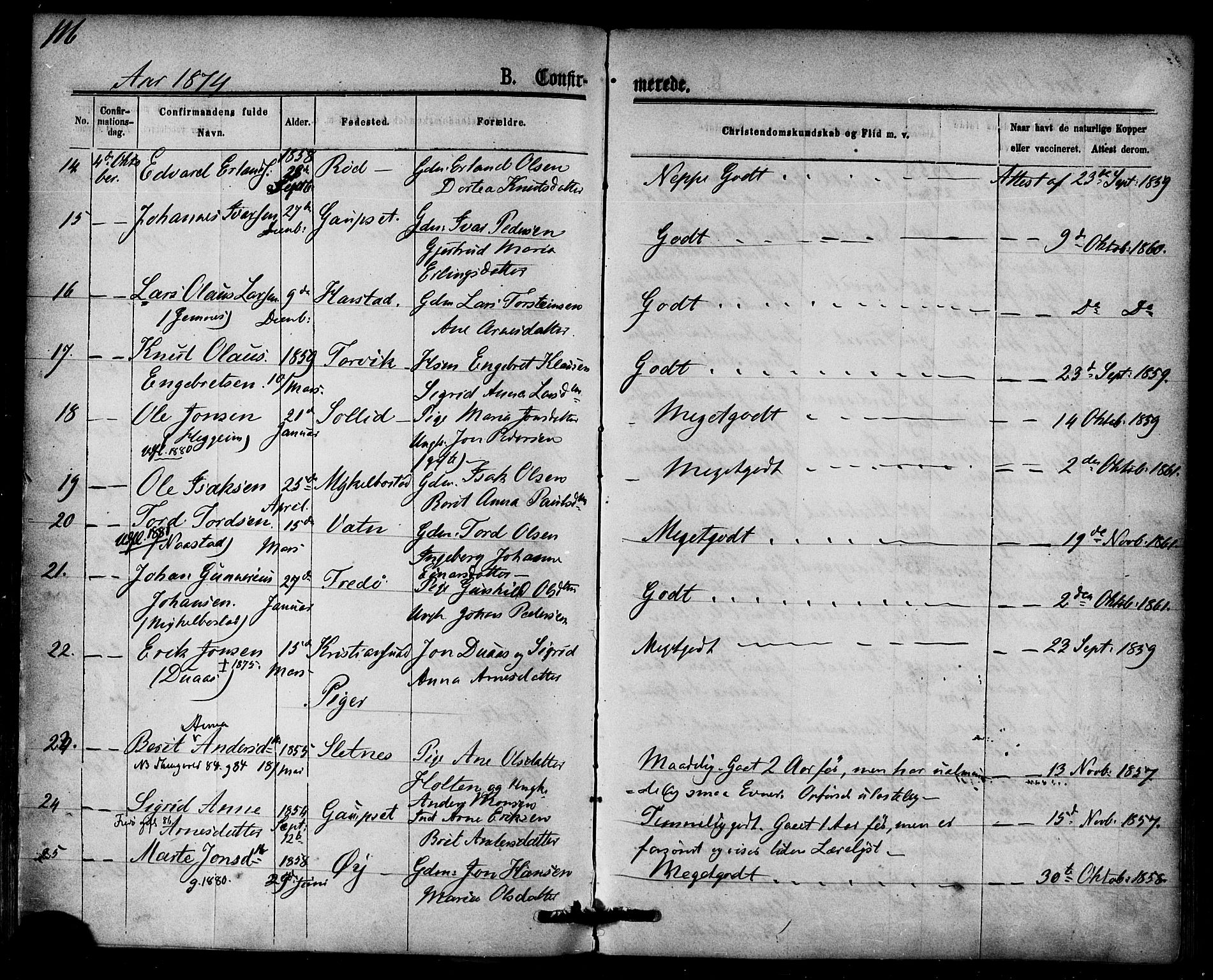 Ministerialprotokoller, klokkerbøker og fødselsregistre - Møre og Romsdal, AV/SAT-A-1454/584/L0966: Parish register (official) no. 584A06, 1869-1878, p. 116