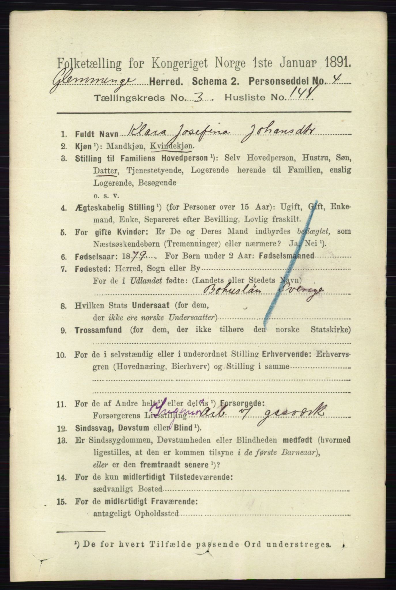 RA, 1891 census for 0132 Glemmen, 1891, p. 3335