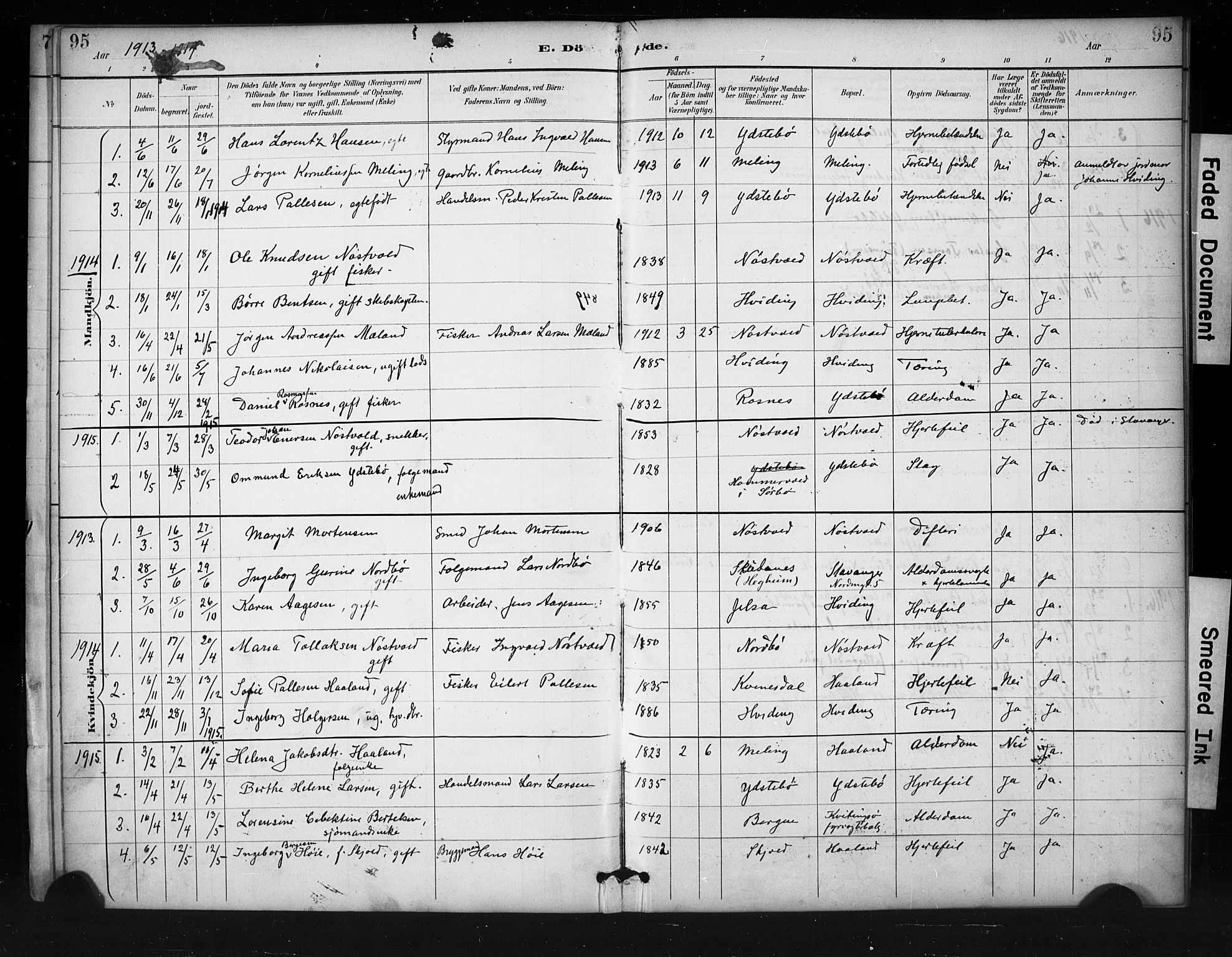 Rennesøy sokneprestkontor, SAST/A -101827/H/Ha/Haa/L0013: Parish register (official) no. A 12, 1888-1916, p. 95