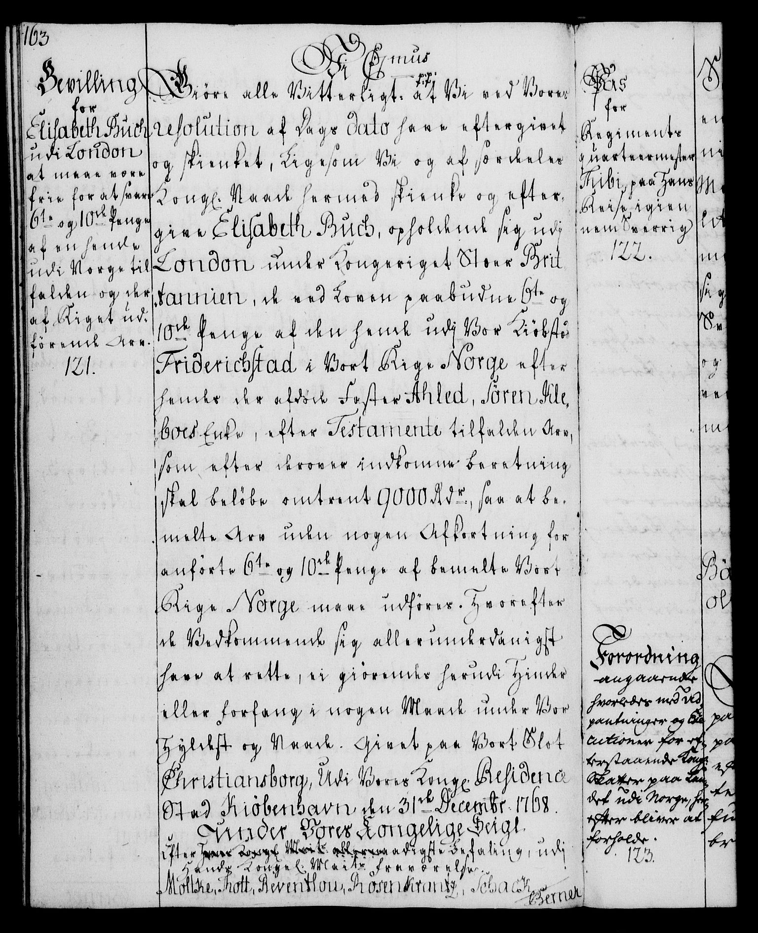Rentekammeret, Kammerkanselliet, RA/EA-3111/G/Gg/Gga/L0008: Norsk ekspedisjonsprotokoll med register (merket RK 53.8), 1768-1771, p. 163