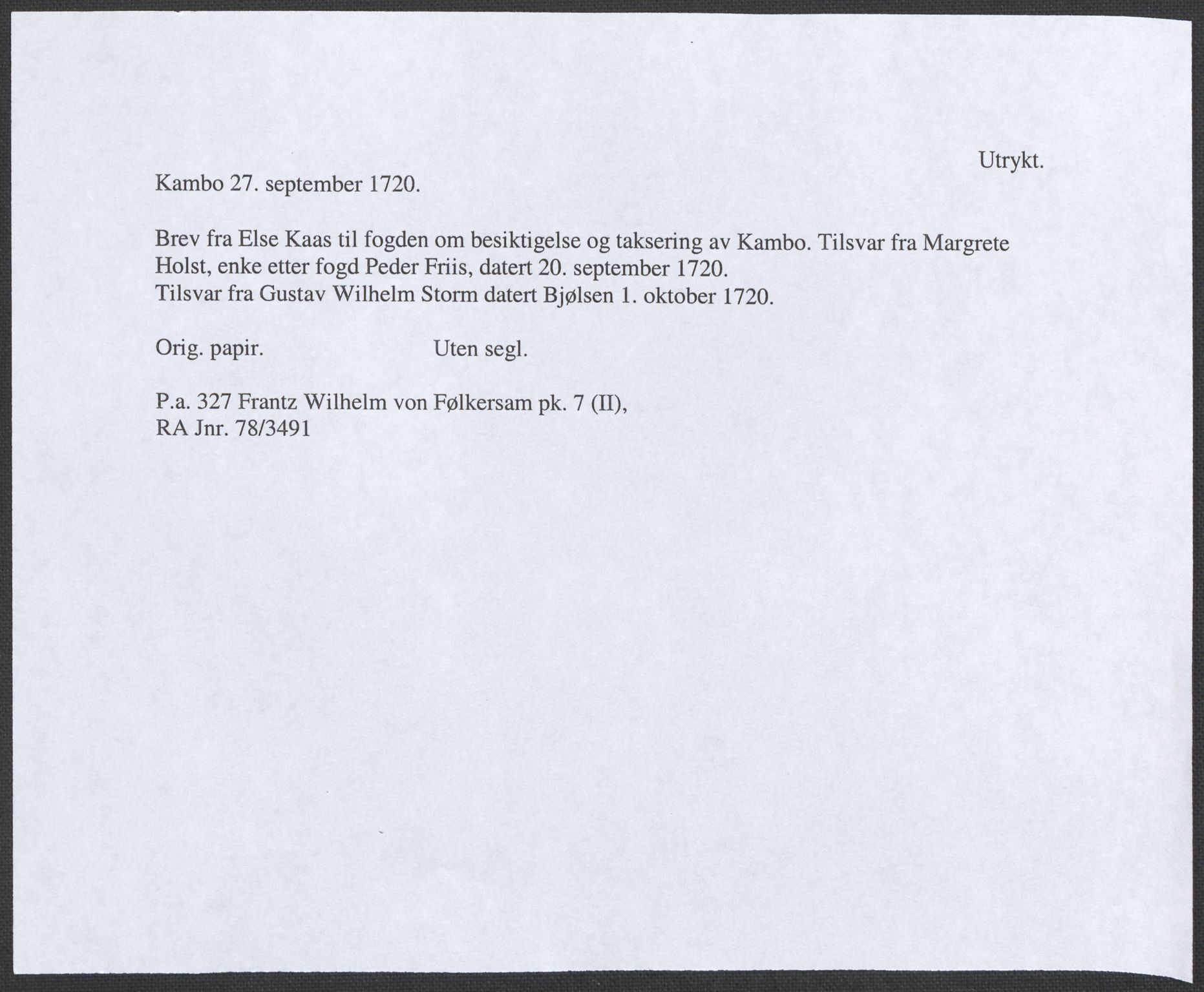 Riksarkivets diplomsamling, RA/EA-5965/F12/L0005: Pk. 7 (II), 1613-1721, p. 245
