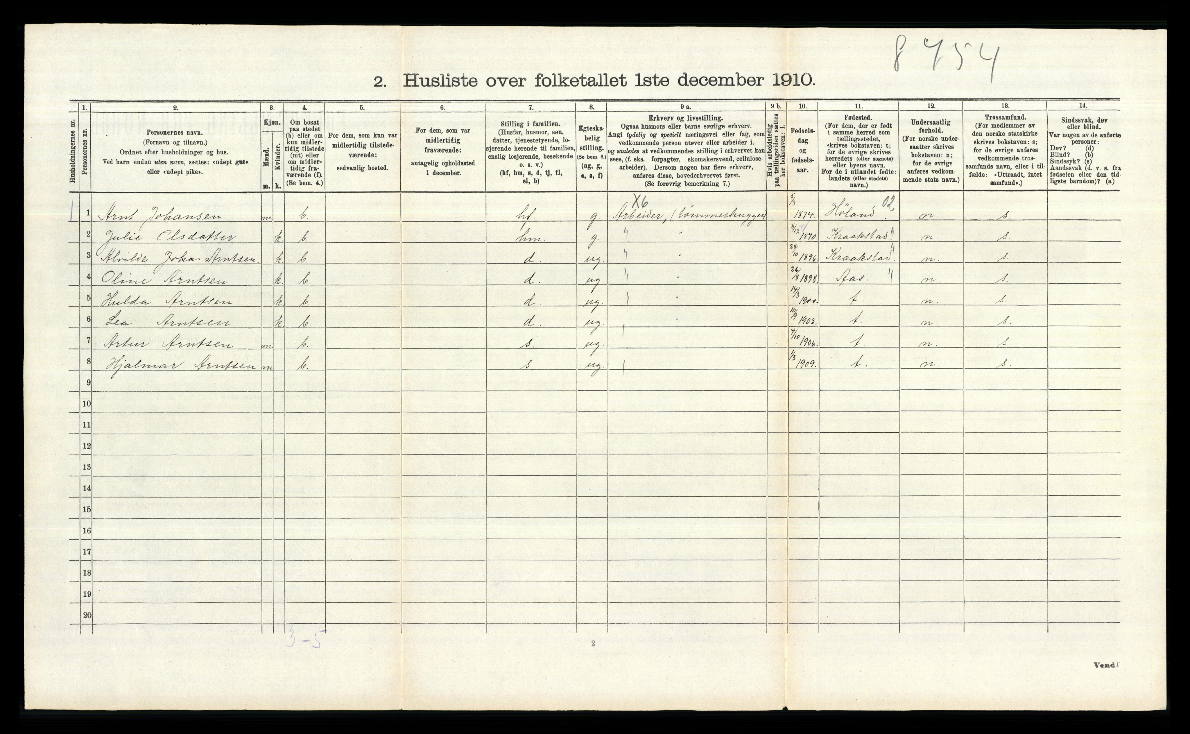 RA, 1910 census for Hobøl, 1910, p. 491