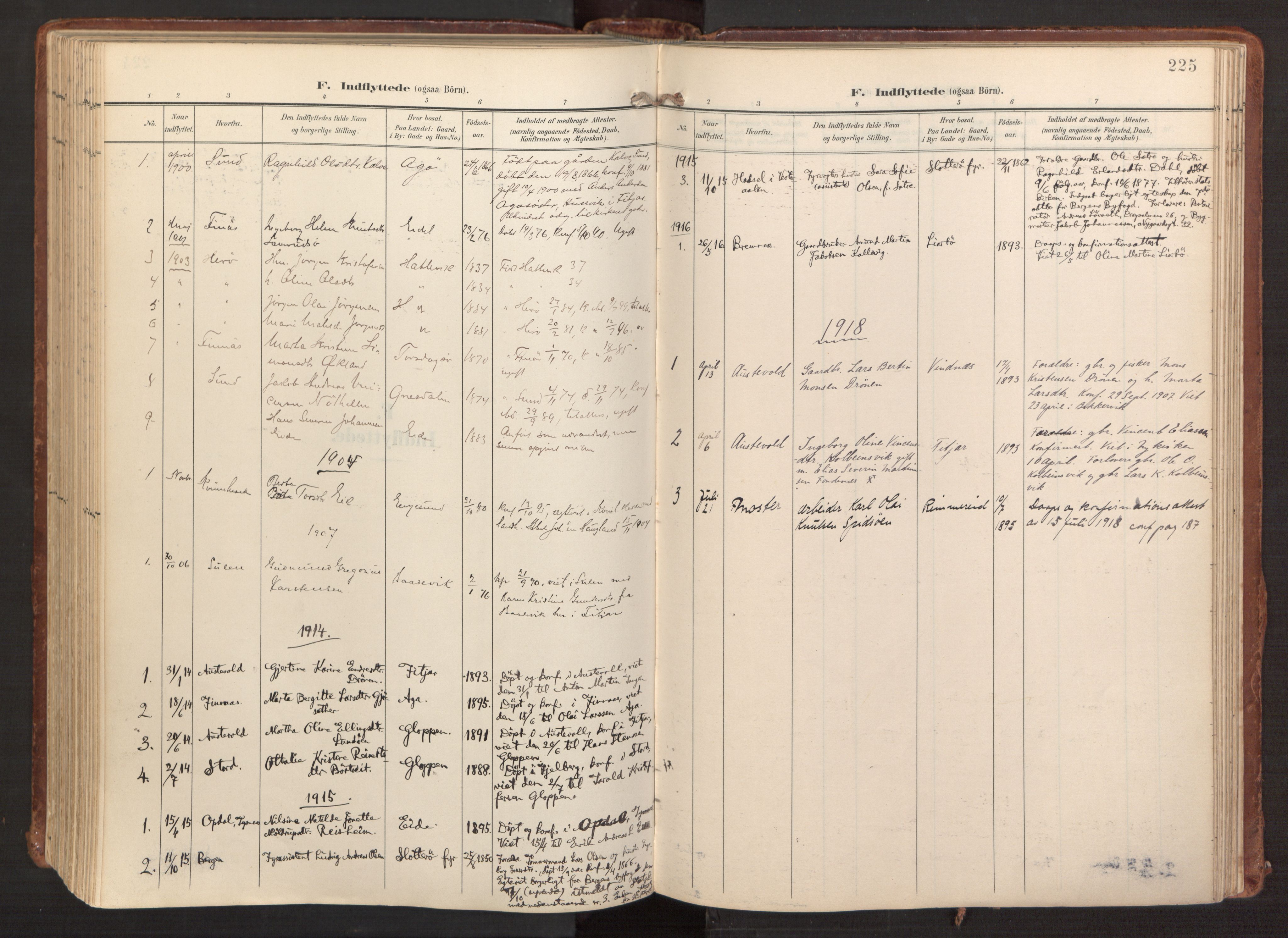 Fitjar sokneprestembete, SAB/A-99926: Parish register (official) no. A 3, 1900-1918, p. 225