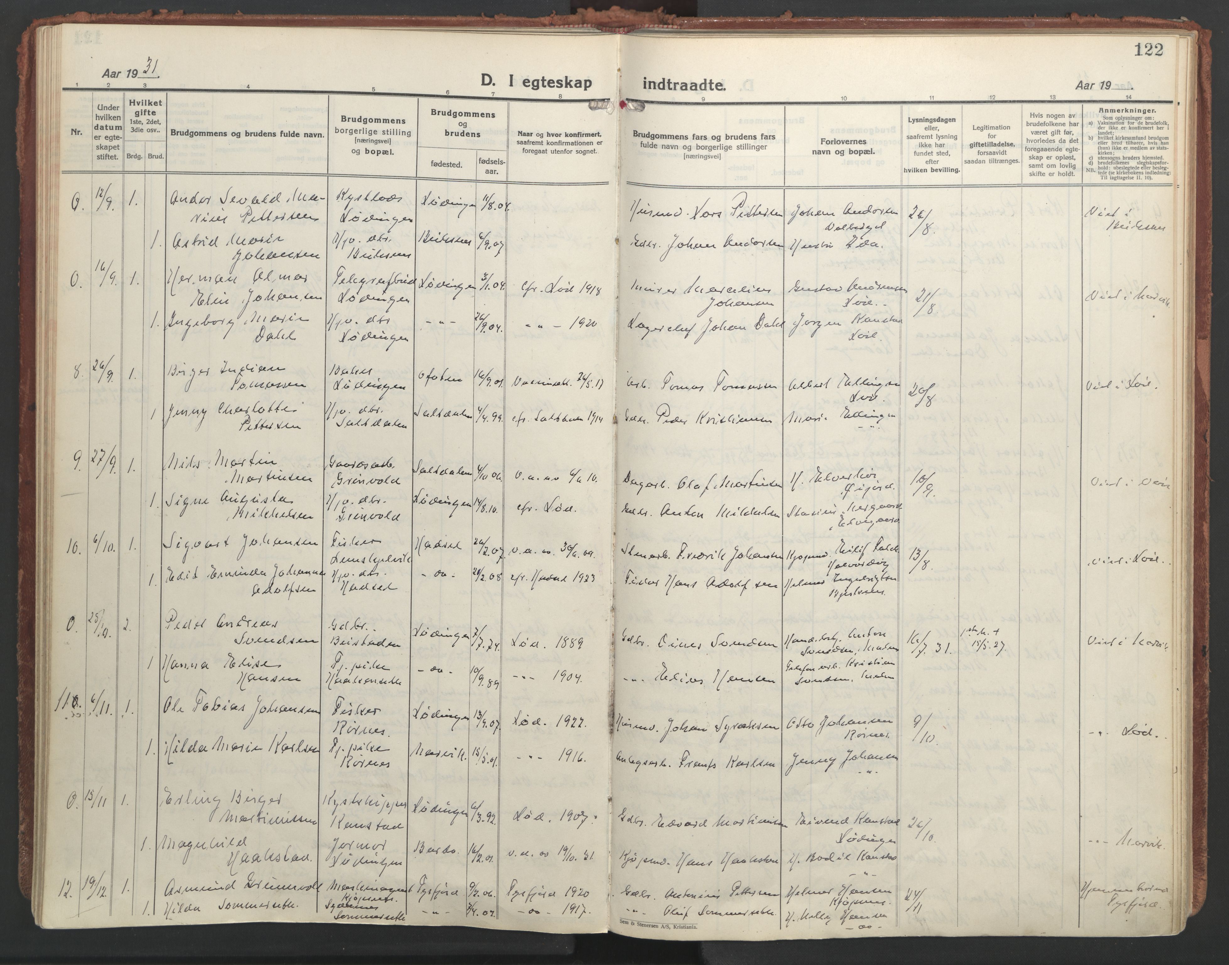 Ministerialprotokoller, klokkerbøker og fødselsregistre - Nordland, AV/SAT-A-1459/872/L1043: Parish register (official) no. 872A18, 1925-1939, p. 122