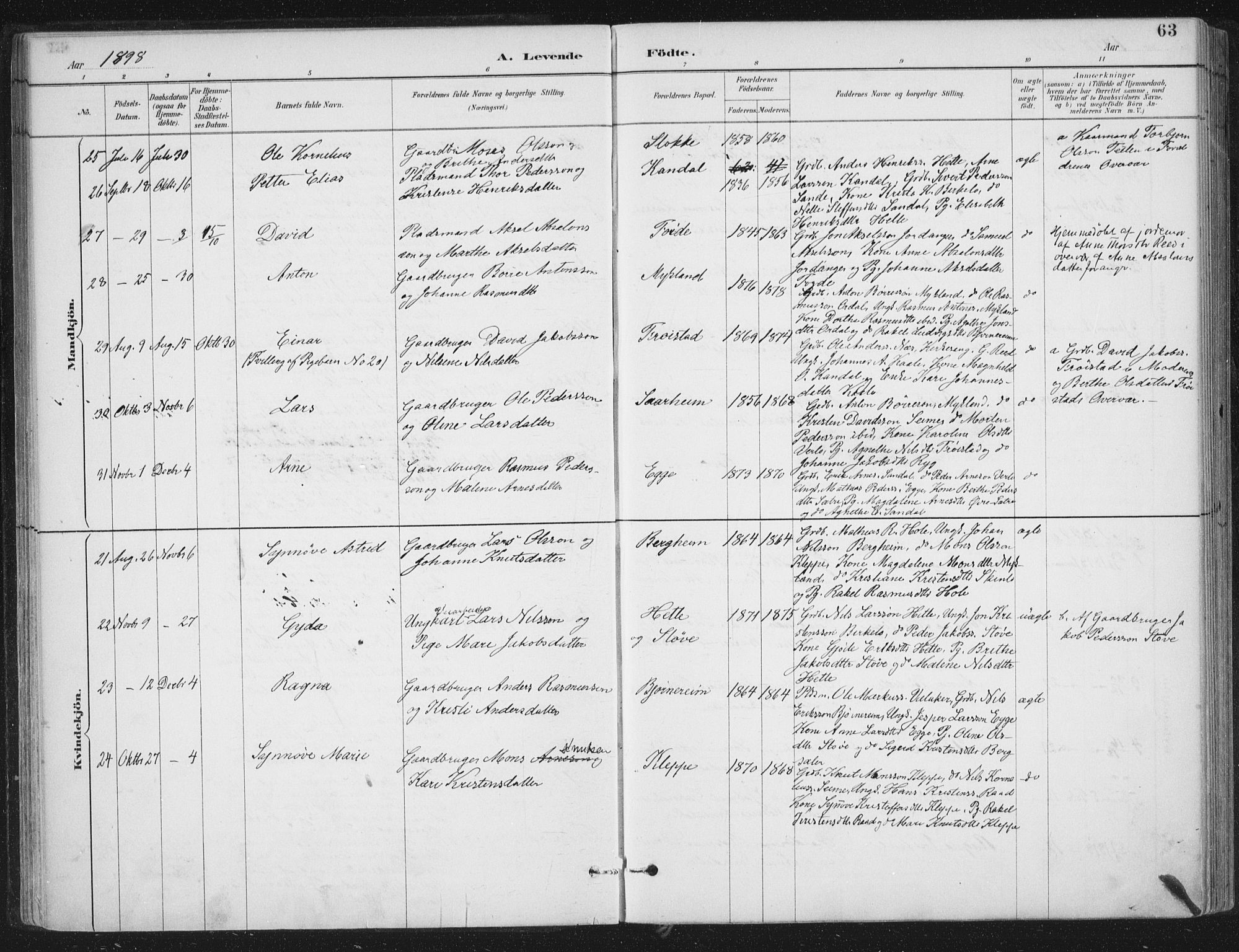 Gloppen sokneprestembete, AV/SAB-A-80101/H/Haa/Haac/L0002: Parish register (official) no. C  2, 1887-1904, p. 63