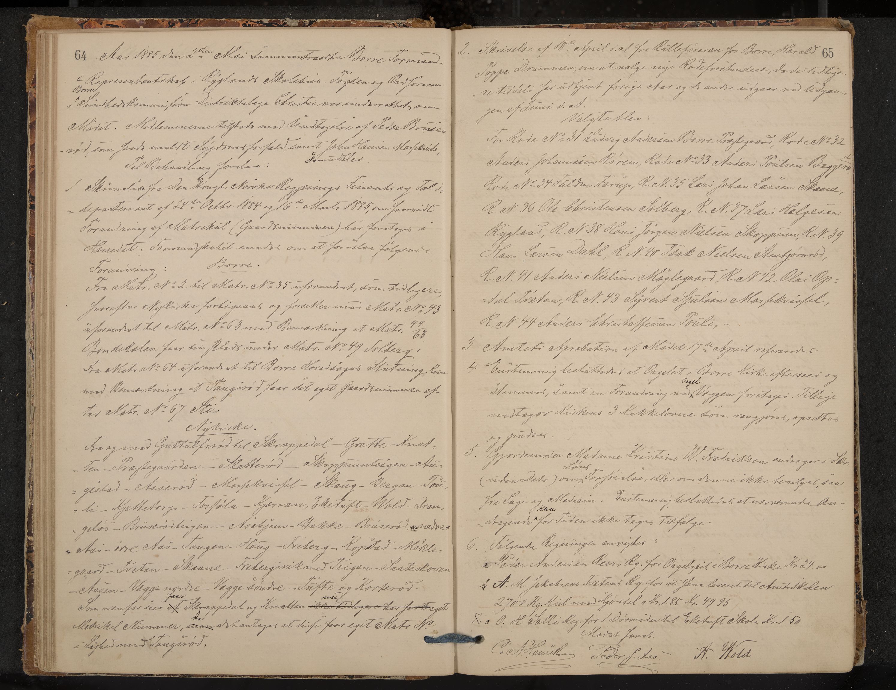 Borre formannskap og sentraladministrasjon, IKAK/0717021/A/L0002: Møtebok, 1881-1895, p. 64-65