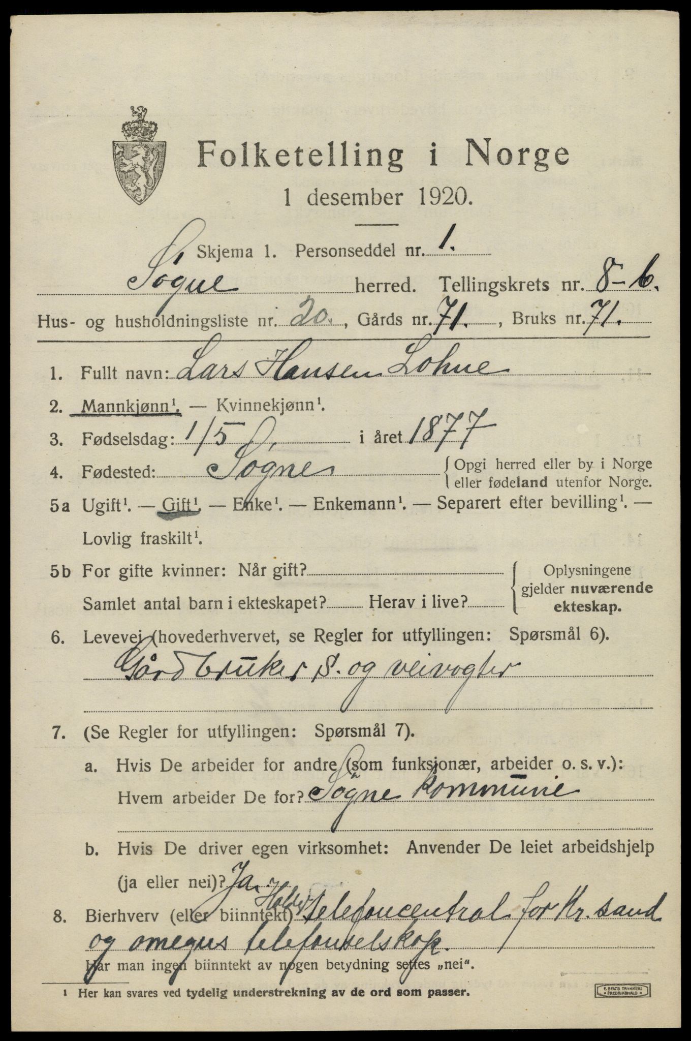 SAK, 1920 census for Søgne, 1920, p. 4797