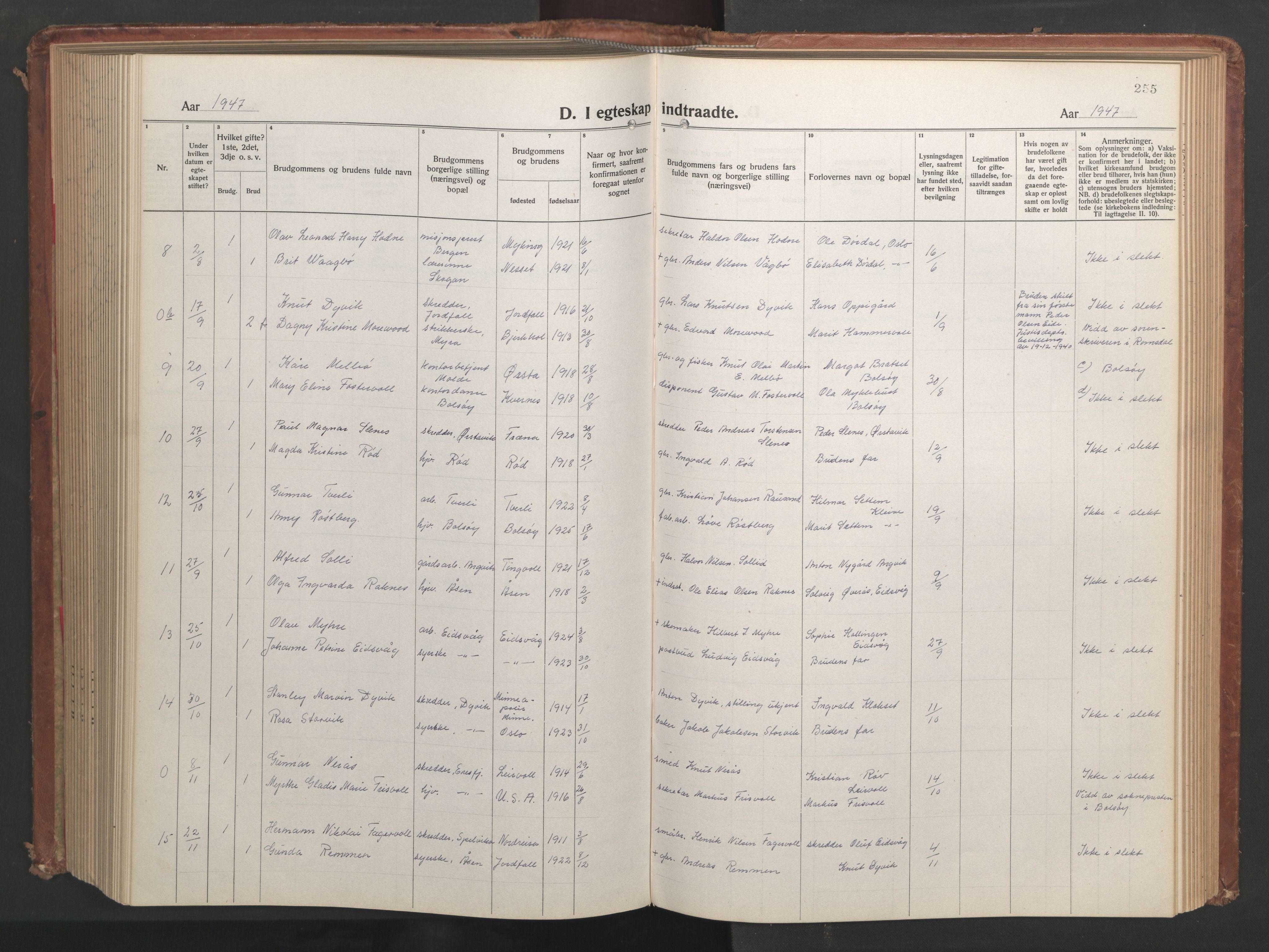 Ministerialprotokoller, klokkerbøker og fødselsregistre - Møre og Romsdal, SAT/A-1454/551/L0633: Parish register (copy) no. 551C05, 1921-1961, p. 255