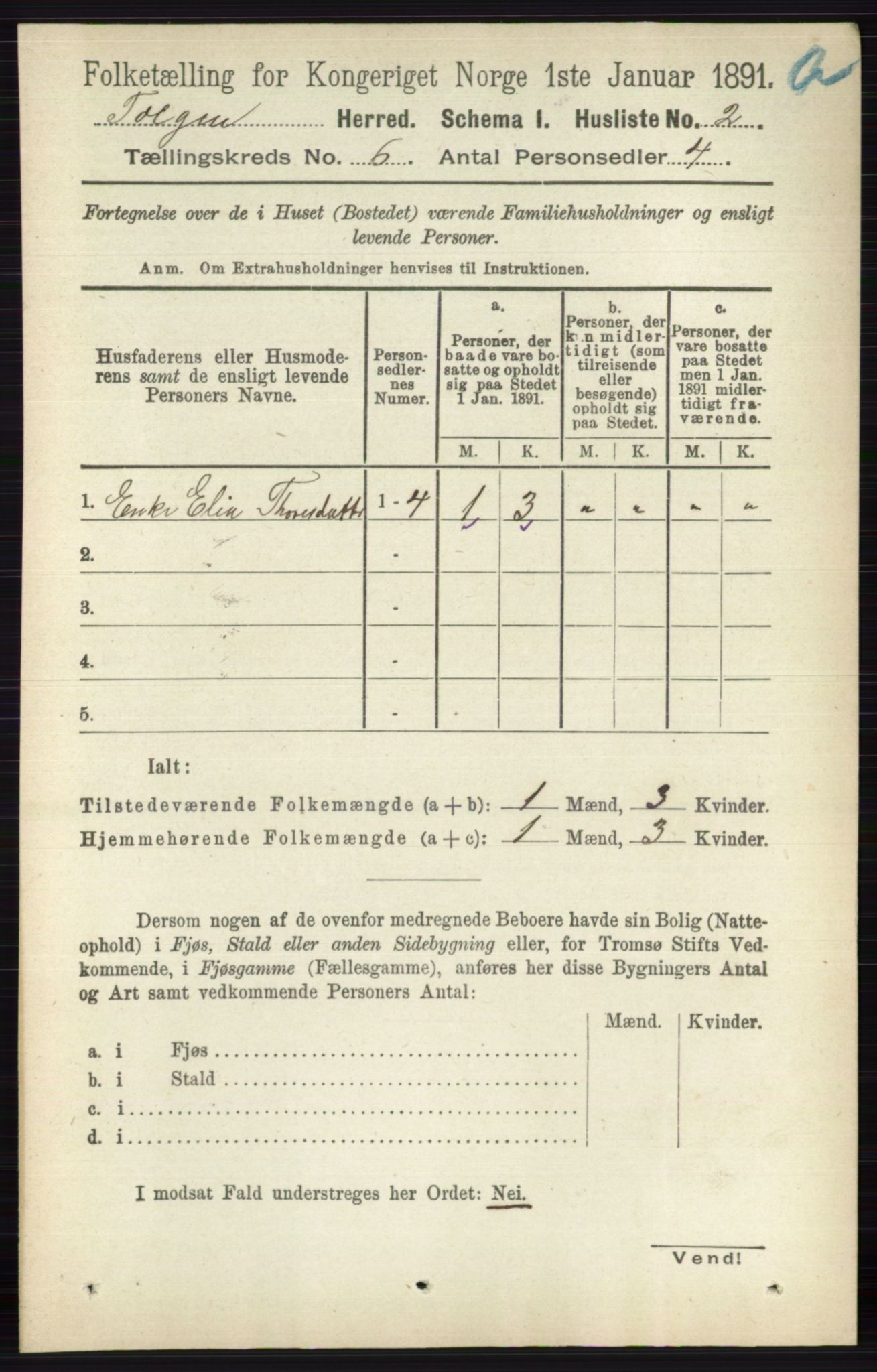 RA, 1891 census for 0436 Tolga, 1891, p. 1580