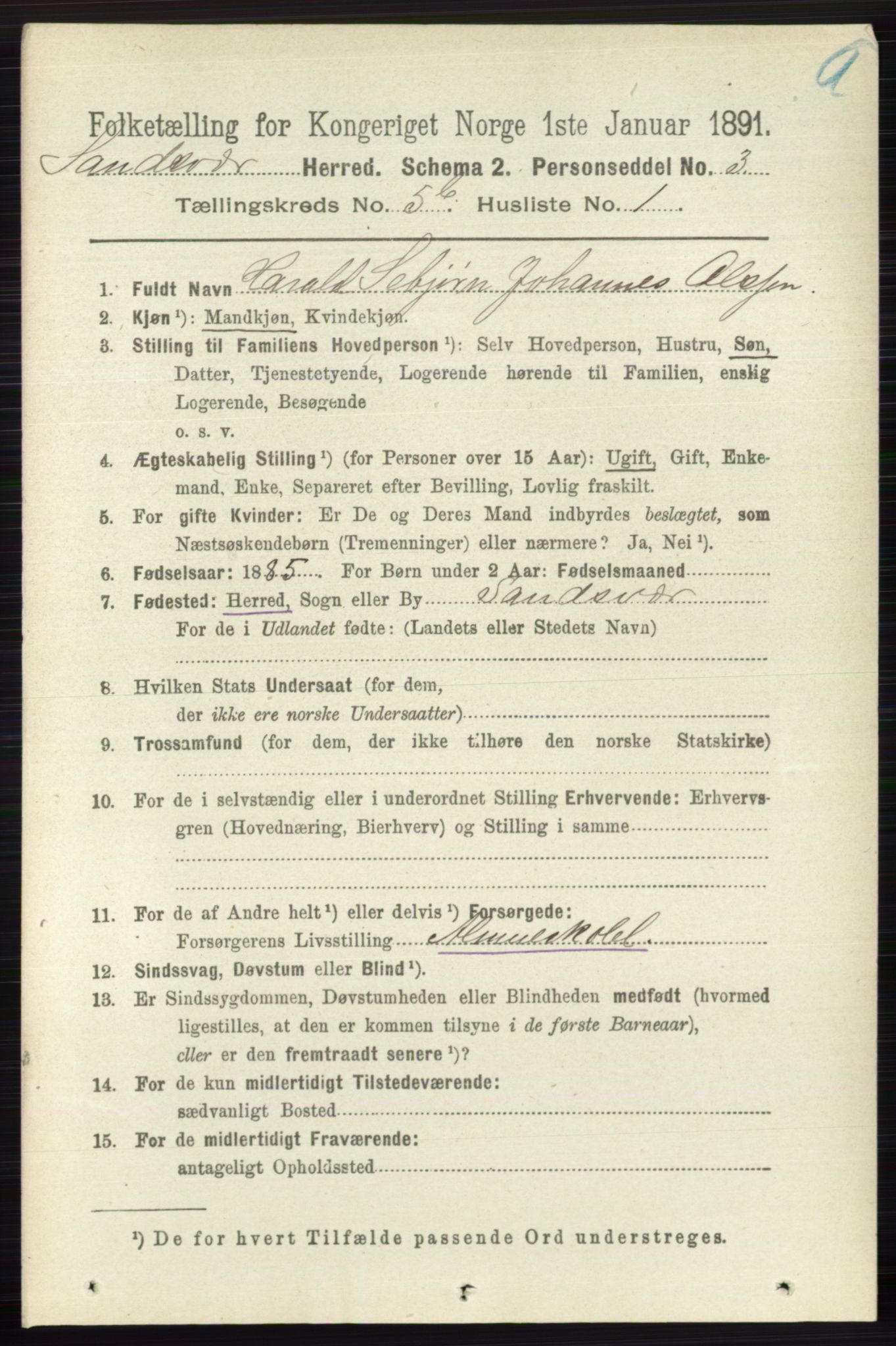 RA, 1891 census for 0629 Sandsvær, 1891, p. 2792