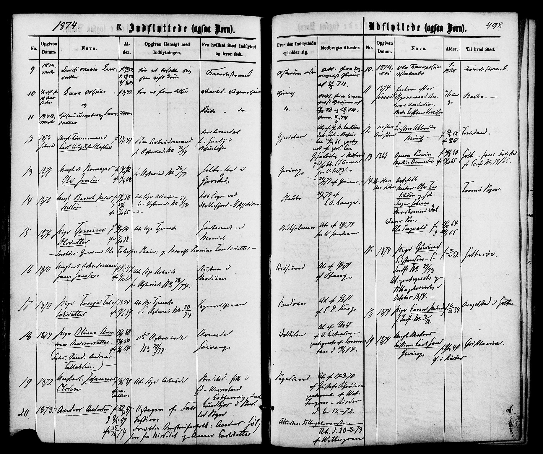 Dypvåg sokneprestkontor, SAK/1111-0007/F/Fa/Faa/L0007: Parish register (official) no. A 7/ 1, 1872-1884, p. 498