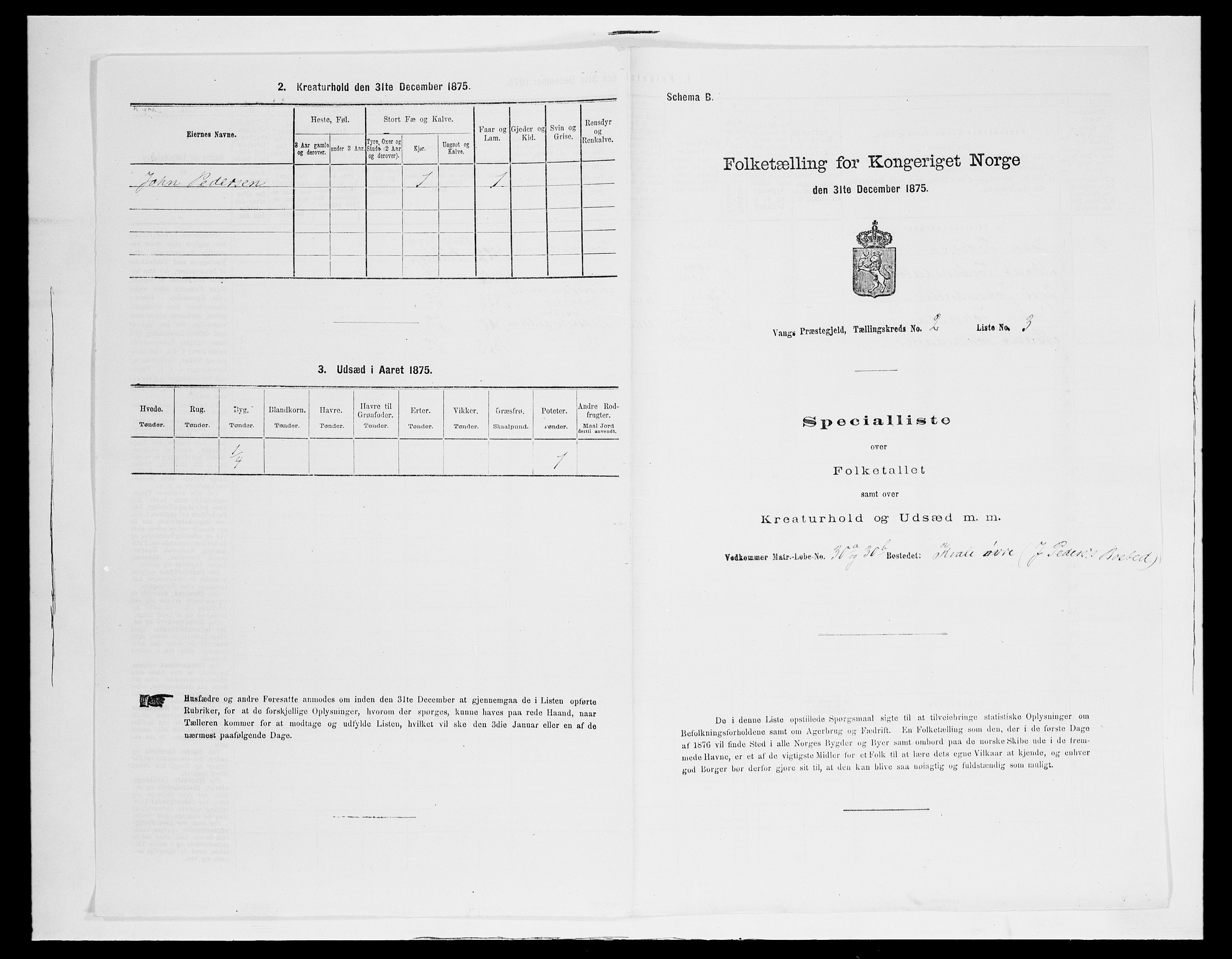 SAH, 1875 census for 0545P Vang, 1875, p. 171