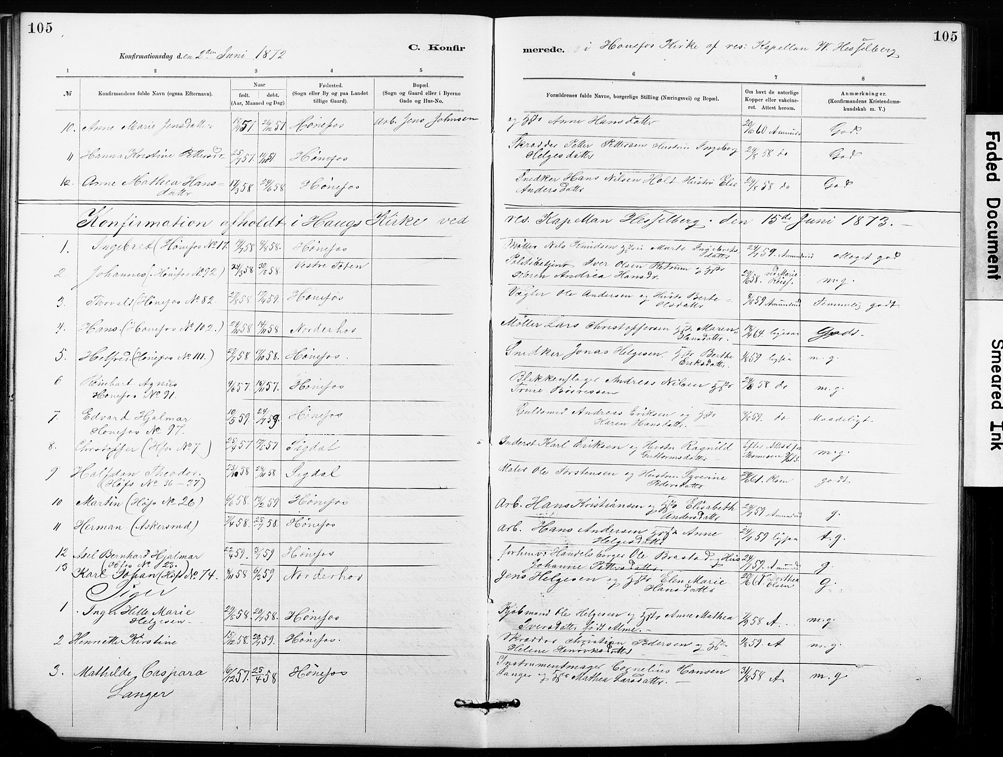 Hønefoss kirkebøker, SAKO/A-609/G/Ga/L0001: Parish register (copy) no. 1, 1870-1887, p. 105