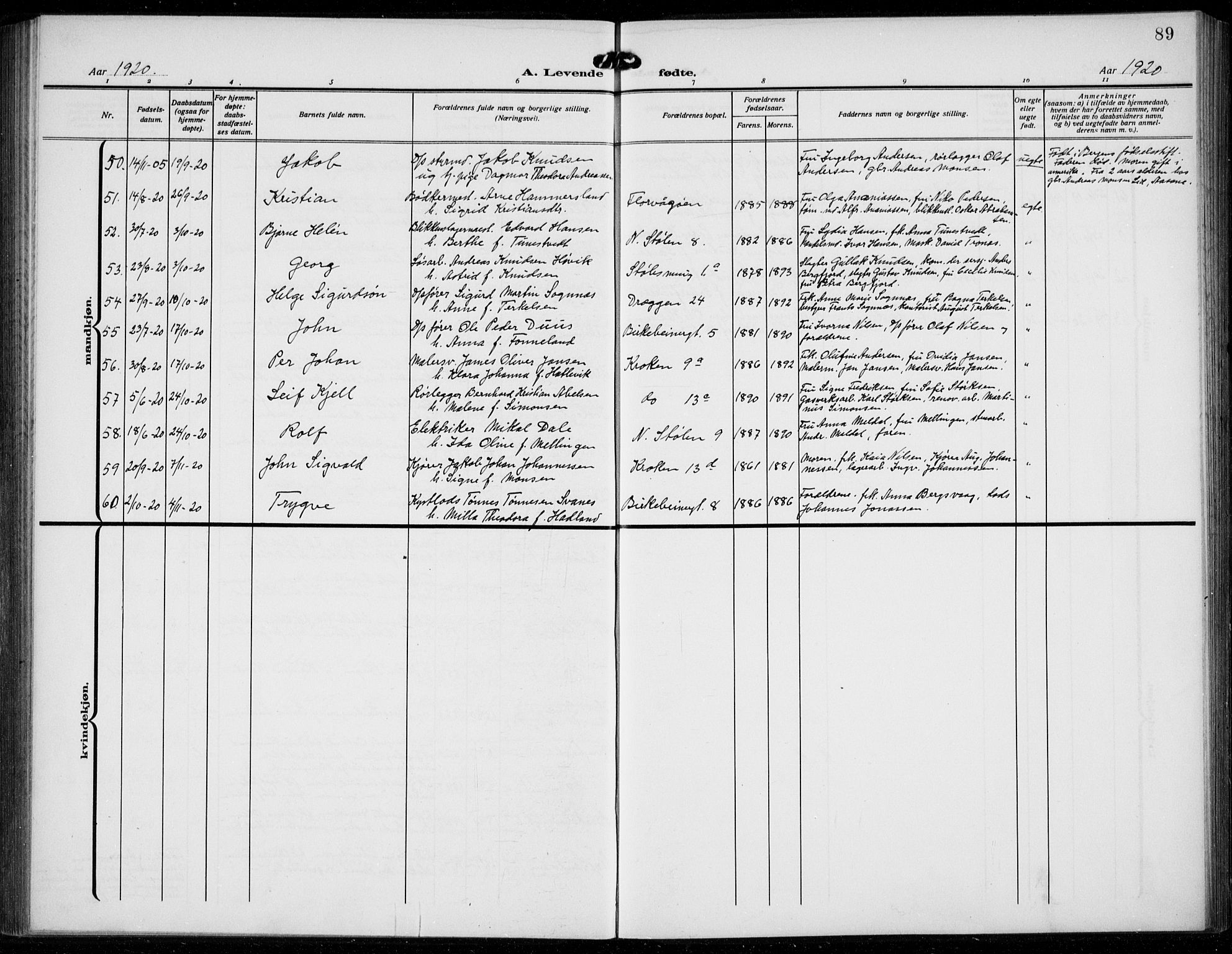 Mariakirken Sokneprestembete, AV/SAB-A-76901/H/Hab/L0006: Parish register (copy) no. A 6, 1909-1939, p. 89