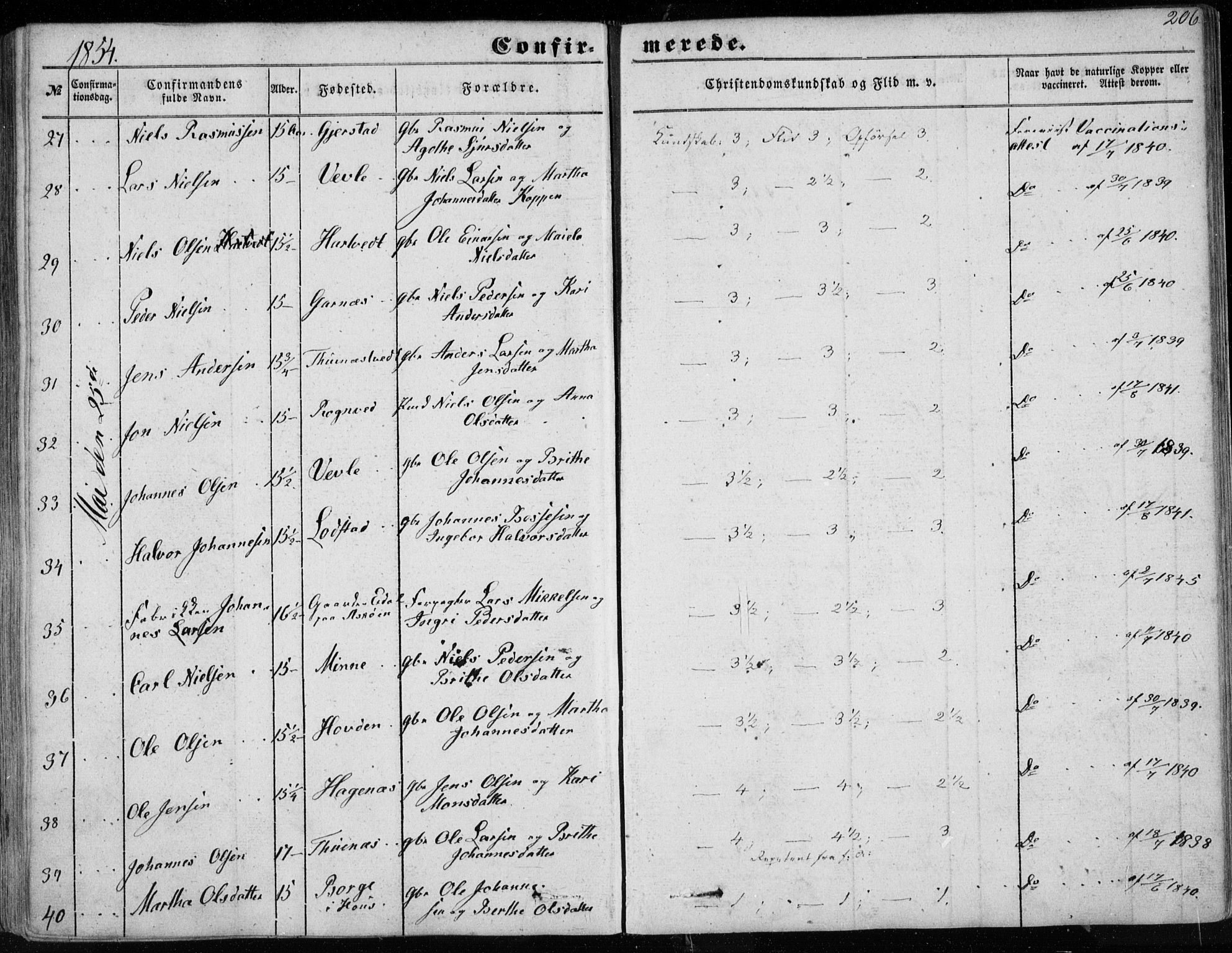 Haus sokneprestembete, AV/SAB-A-75601/H/Haa: Parish register (official) no. A 16 I, 1848-1857, p. 206