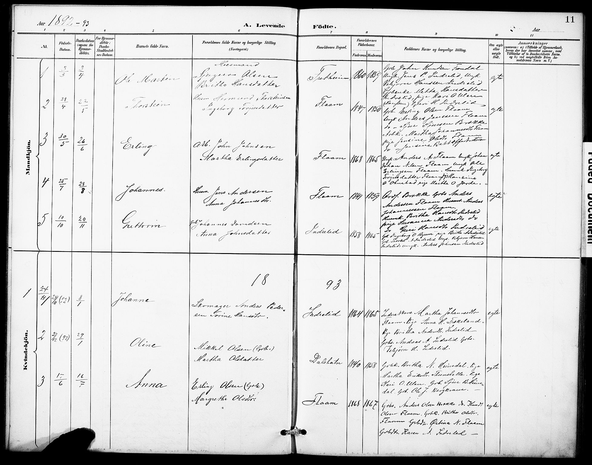 Aurland sokneprestembete, SAB/A-99937/H/Hb/Hbb/L0002: Parish register (copy) no. B 2, 1887-1929, p. 11