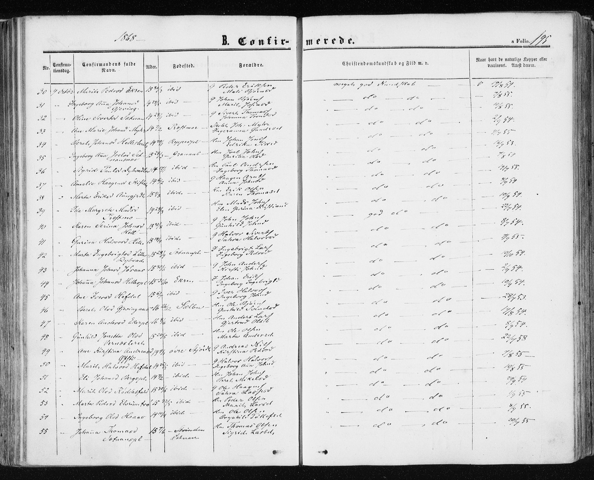 Ministerialprotokoller, klokkerbøker og fødselsregistre - Nord-Trøndelag, AV/SAT-A-1458/709/L0075: Parish register (official) no. 709A15, 1859-1870, p. 195