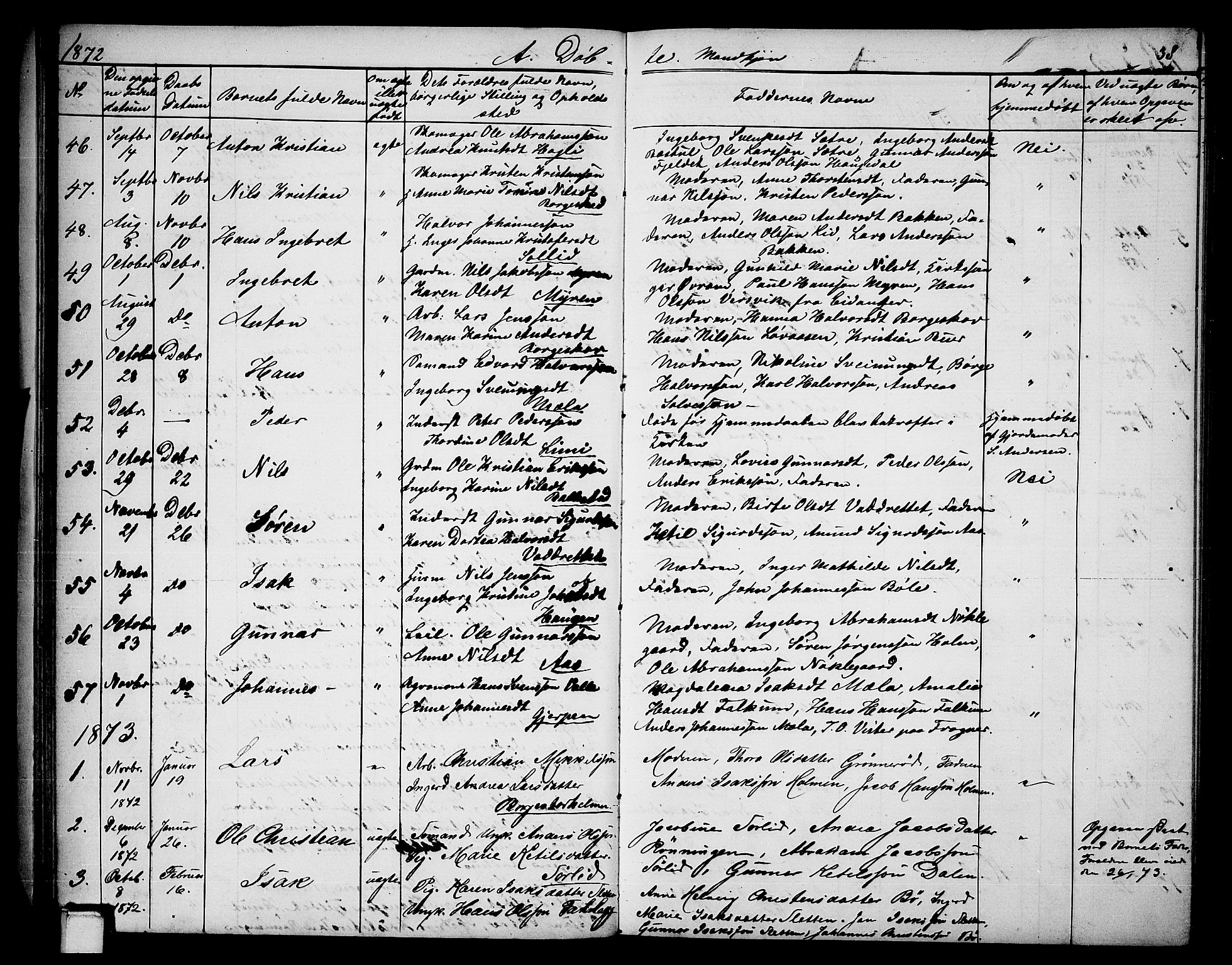 Gjerpen kirkebøker, AV/SAKO-A-265/G/Ga/L0001: Parish register (copy) no. I 1, 1864-1882, p. 38