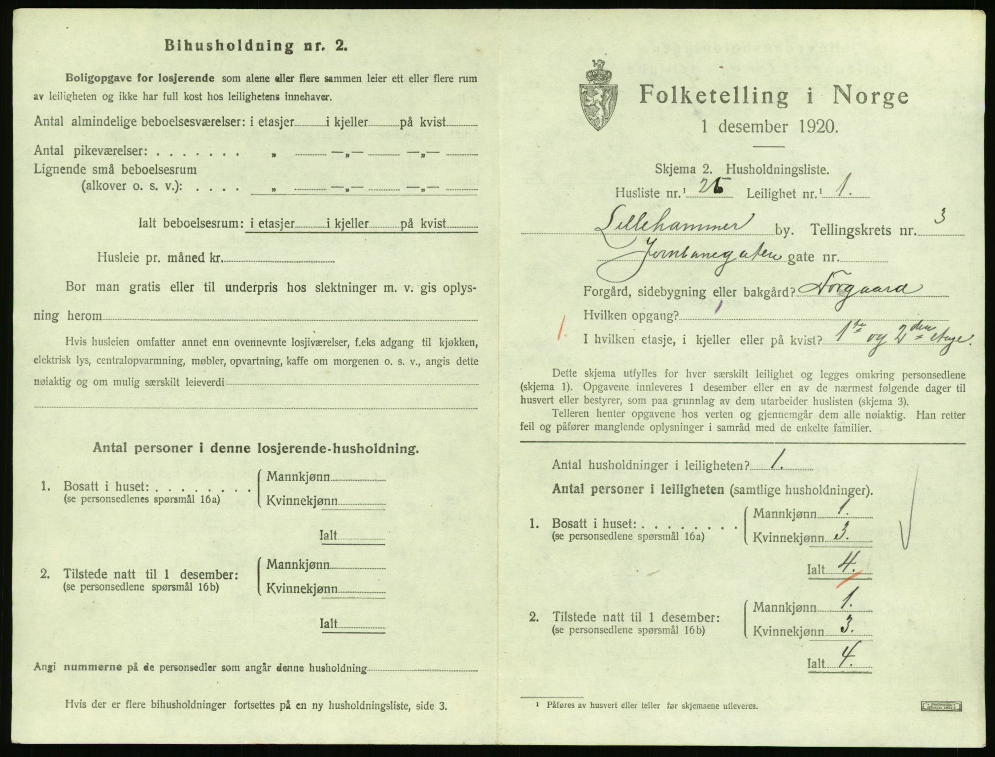 SAH, 1920 census for Lillehammer, 1920, p. 1848