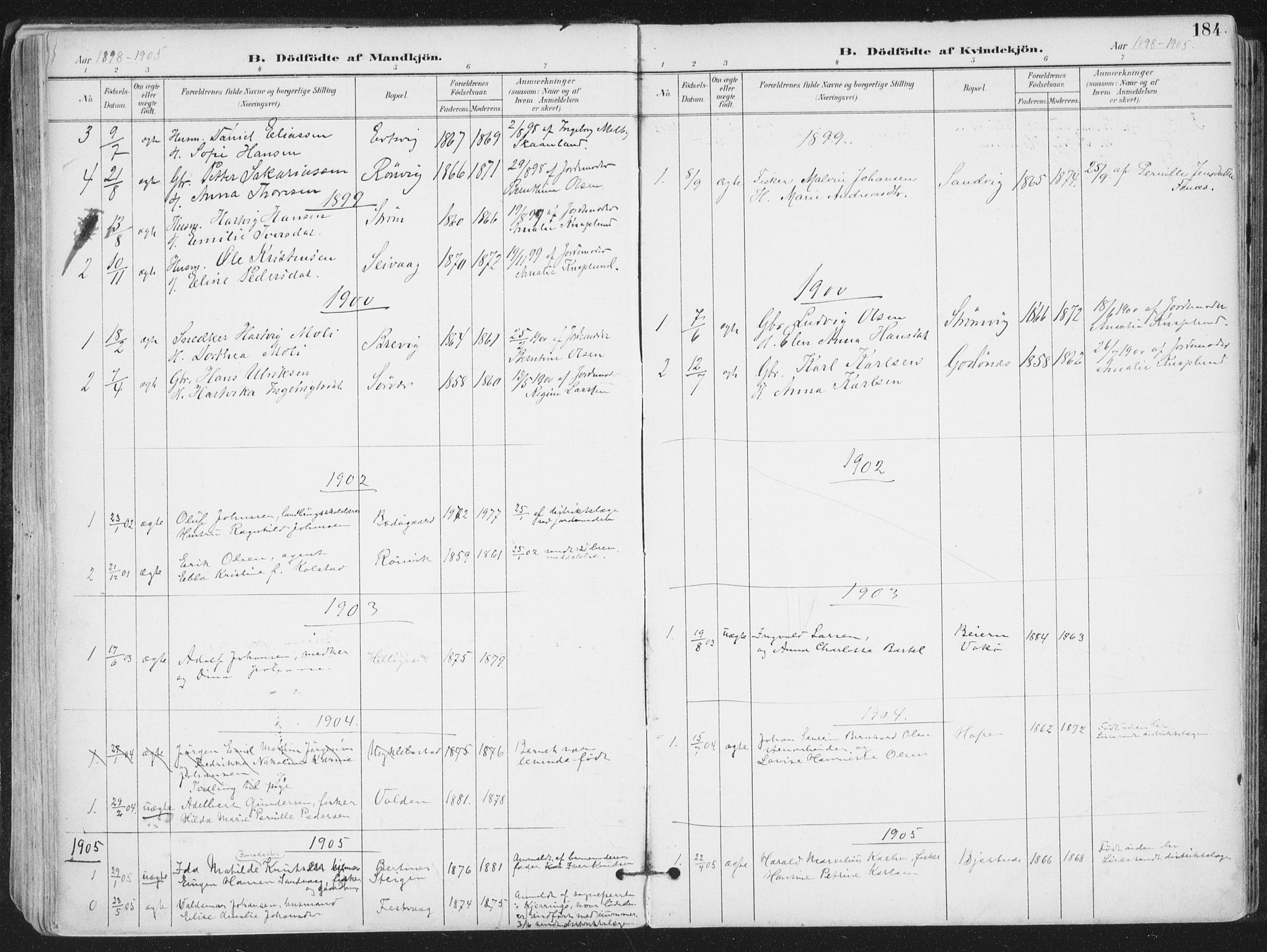 Ministerialprotokoller, klokkerbøker og fødselsregistre - Nordland, SAT/A-1459/802/L0055: Parish register (official) no. 802A02, 1894-1915, p. 184