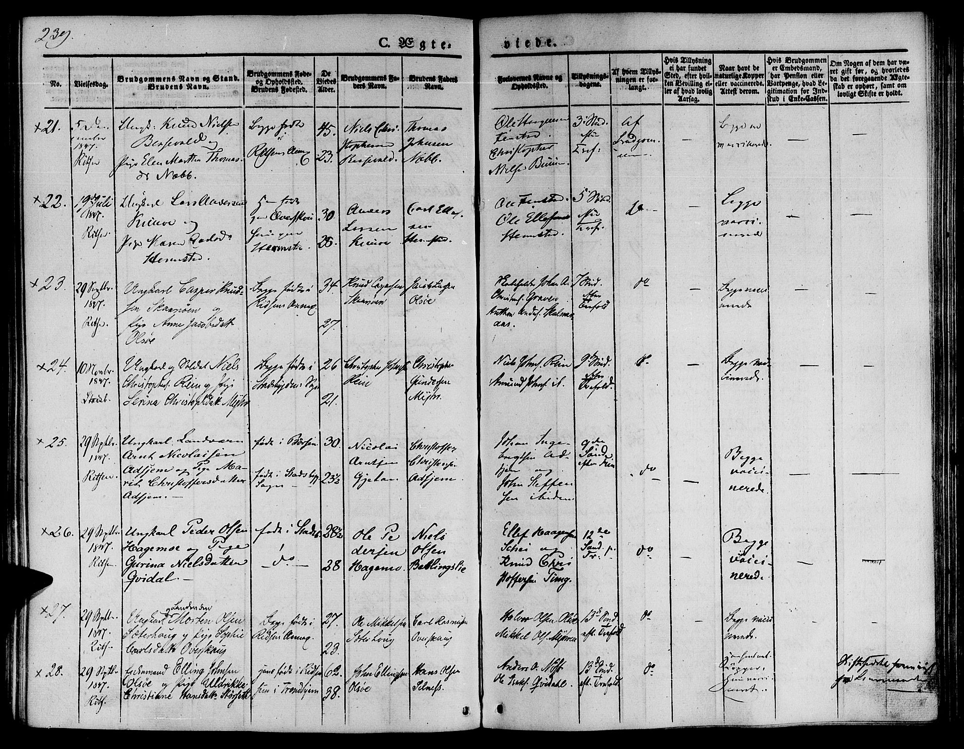 Ministerialprotokoller, klokkerbøker og fødselsregistre - Sør-Trøndelag, AV/SAT-A-1456/646/L0610: Parish register (official) no. 646A08, 1837-1847, p. 239