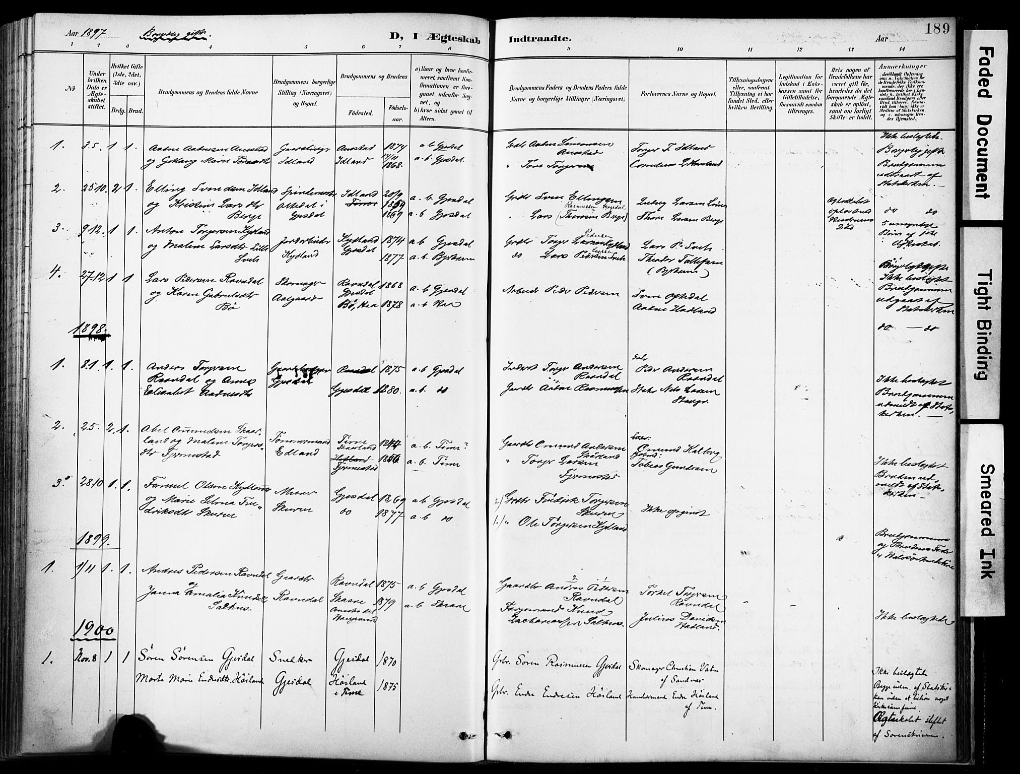 Lye sokneprestkontor, AV/SAST-A-101794/001/30BA/L0012: Parish register (official) no. A 11, 1896-1909, p. 189