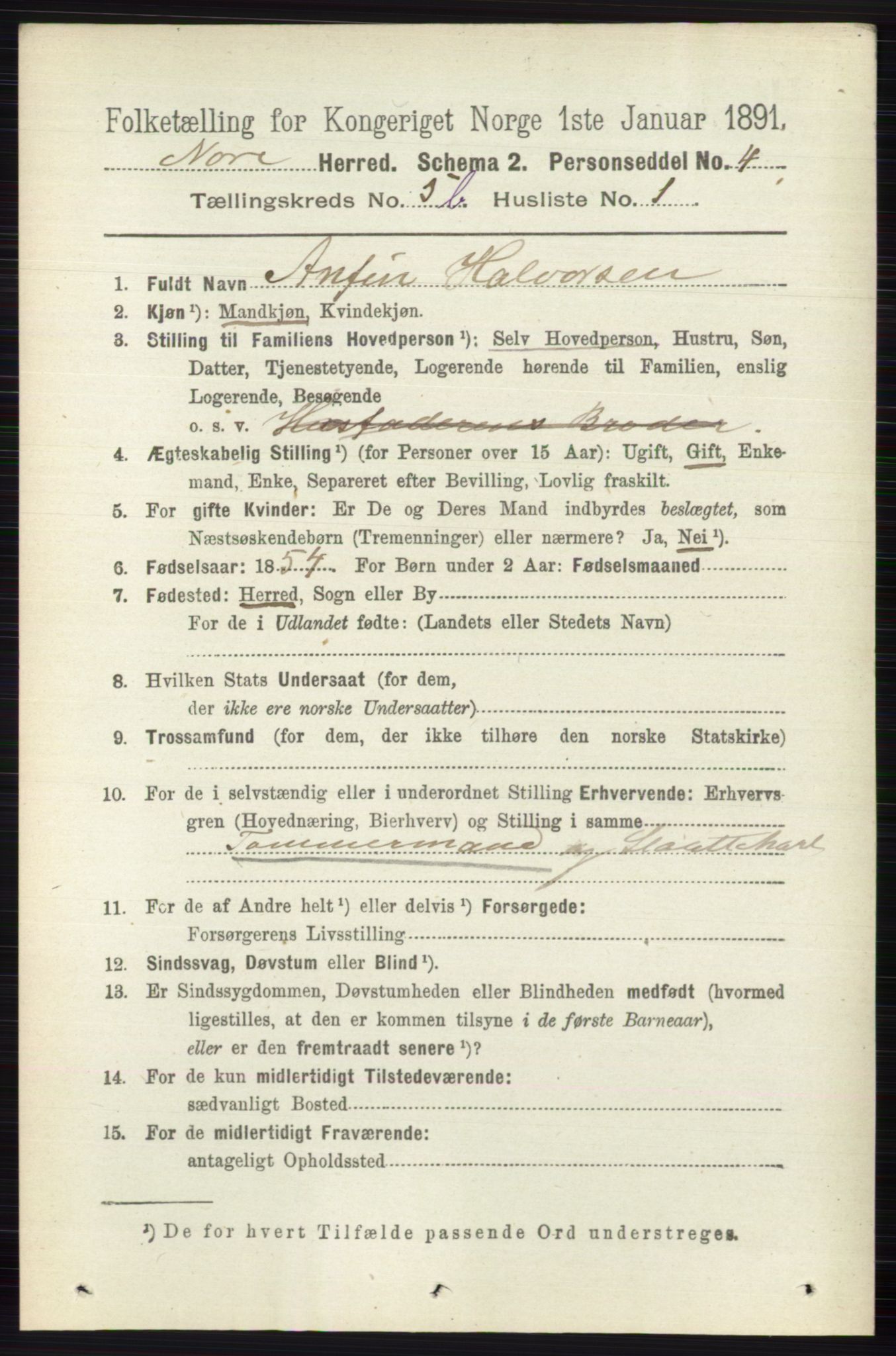 RA, 1891 census for 0633 Nore, 1891, p. 1781